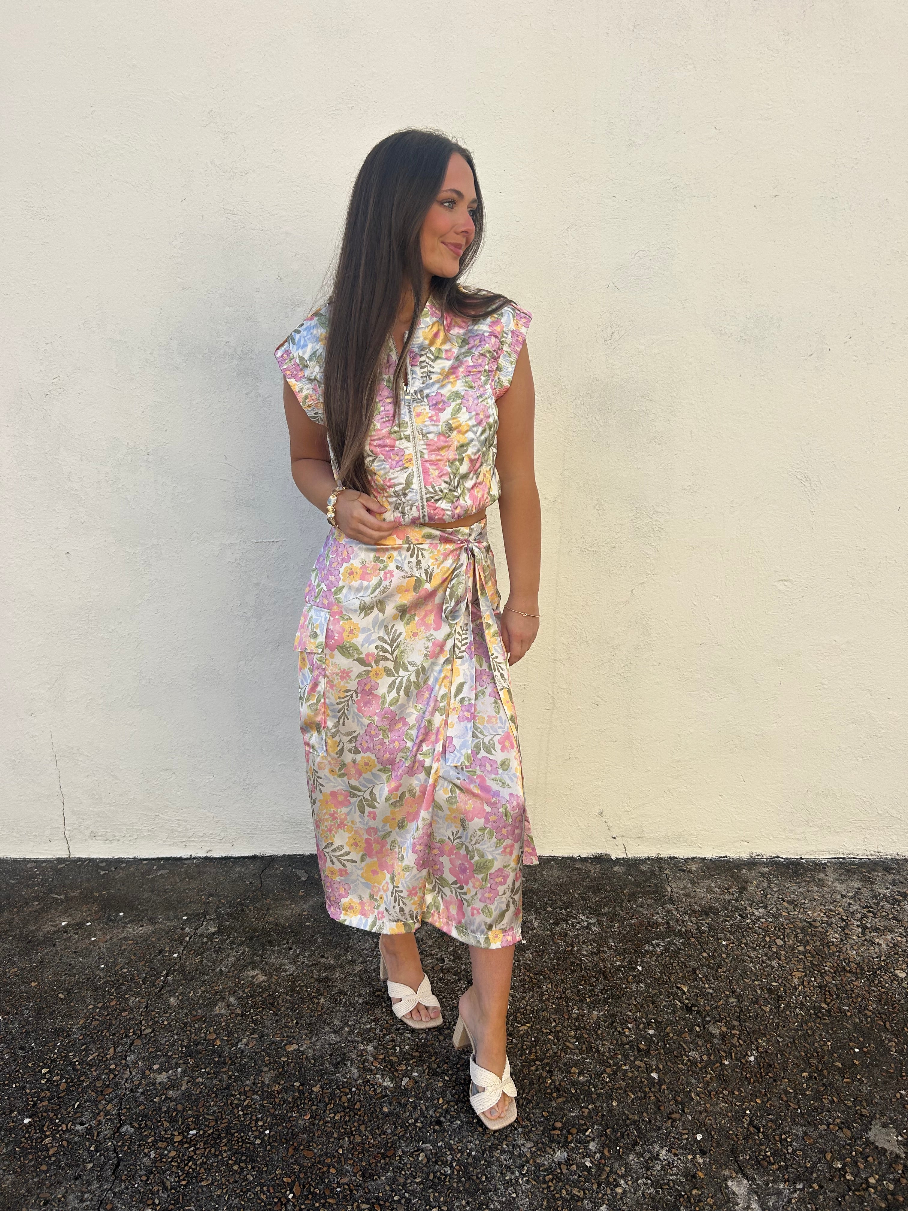 SOFT BLOOM WRAP MIDI SKIRT