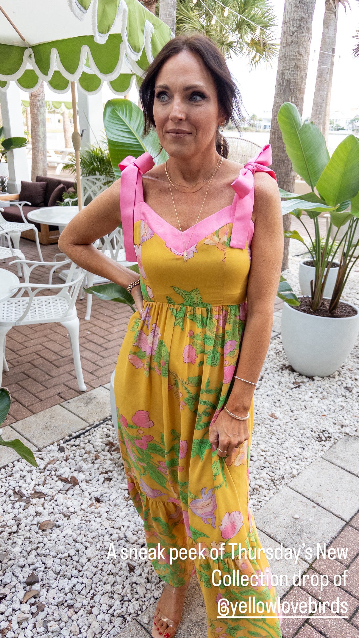 YELLOW LOVEBIRDS THE LABEL | THE CLAUDETTE LONG DRESS IN FREYA PRINT