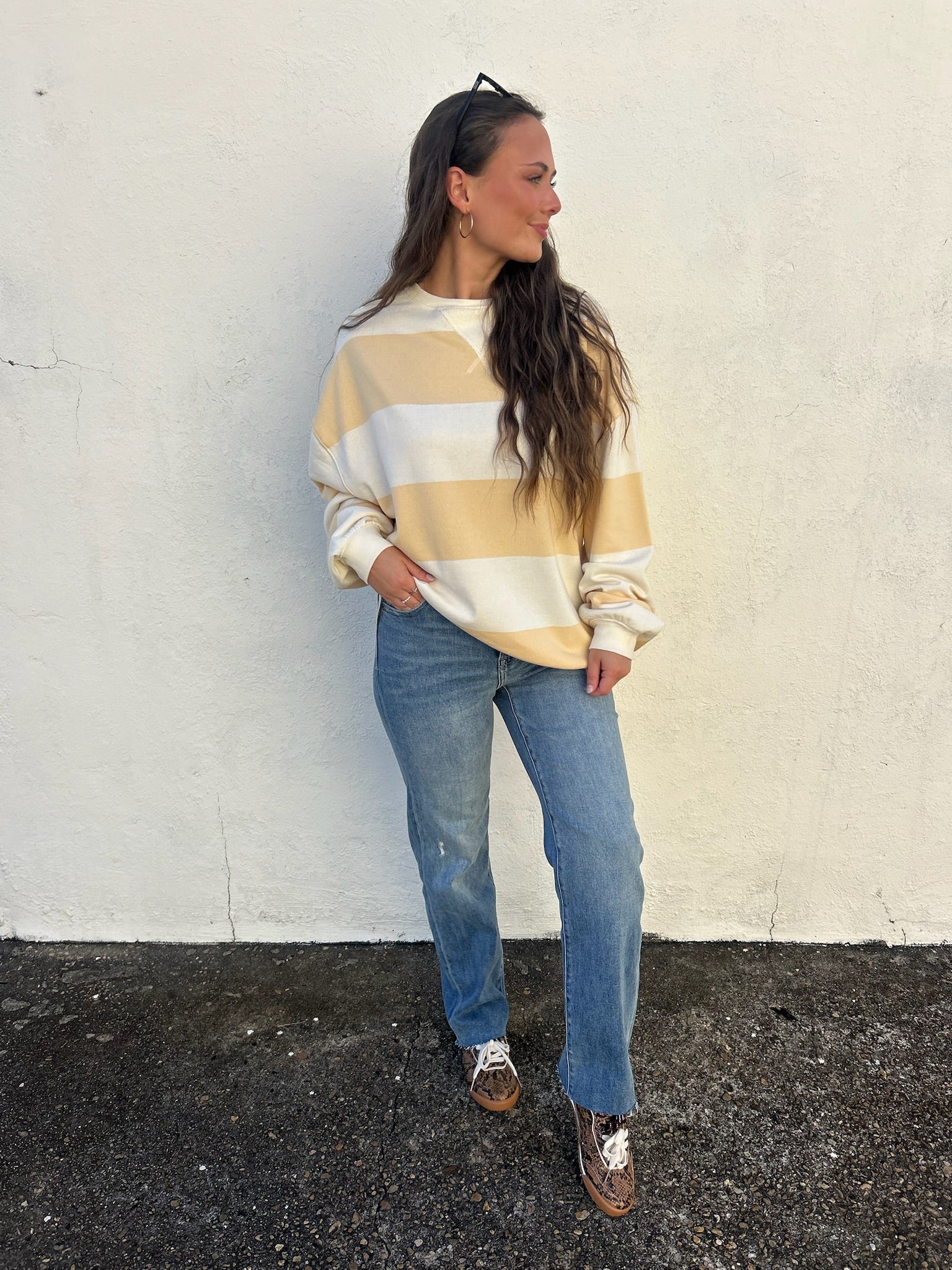 FREE PEOPLE | CLASSIC STRIPE CREWNECK PULLOVER