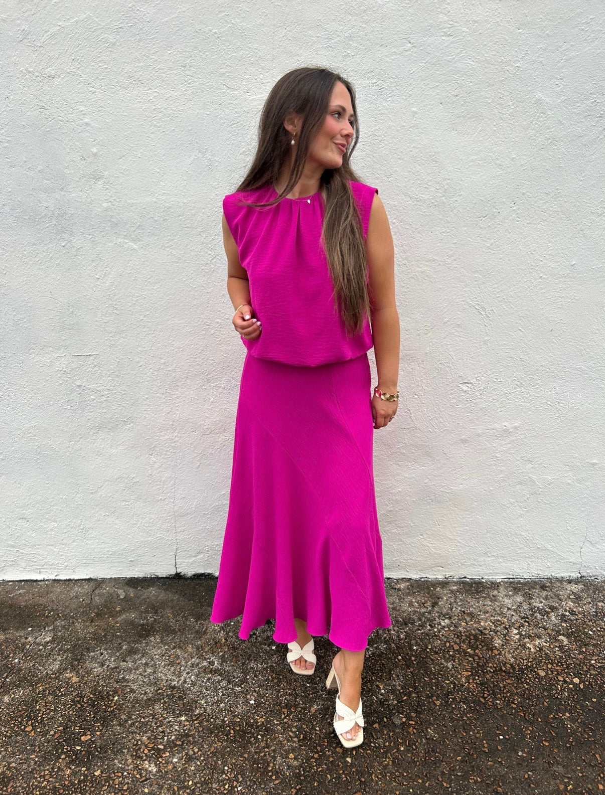FUCHSIA FLOURISH BUBBLE HEM TOP