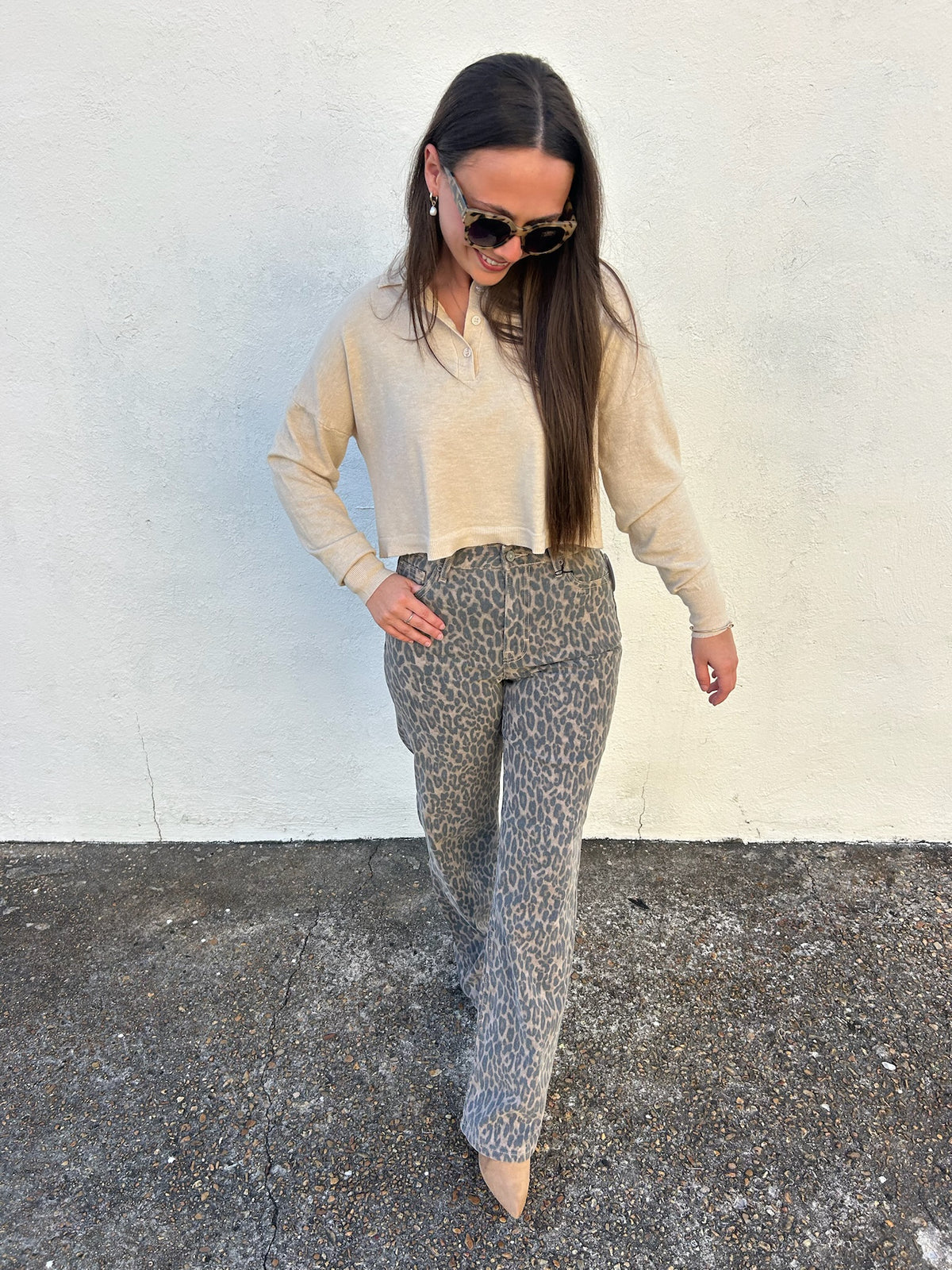 DELUC GREIGE KNIT POLO SWEATER
