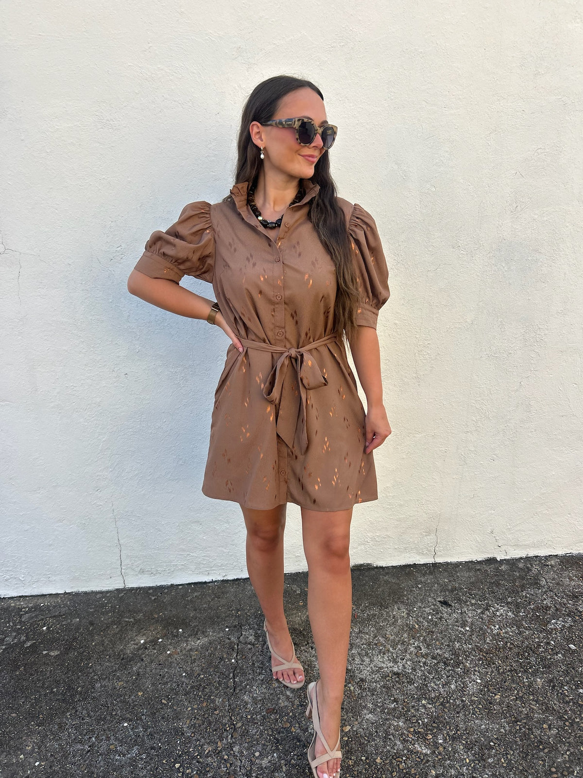 COPPER GLOW BELTED DRESS
