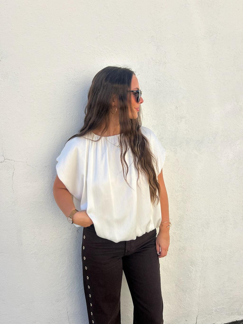 ELLE GREY | GATHERED NECK BUBBLE BLOUSE