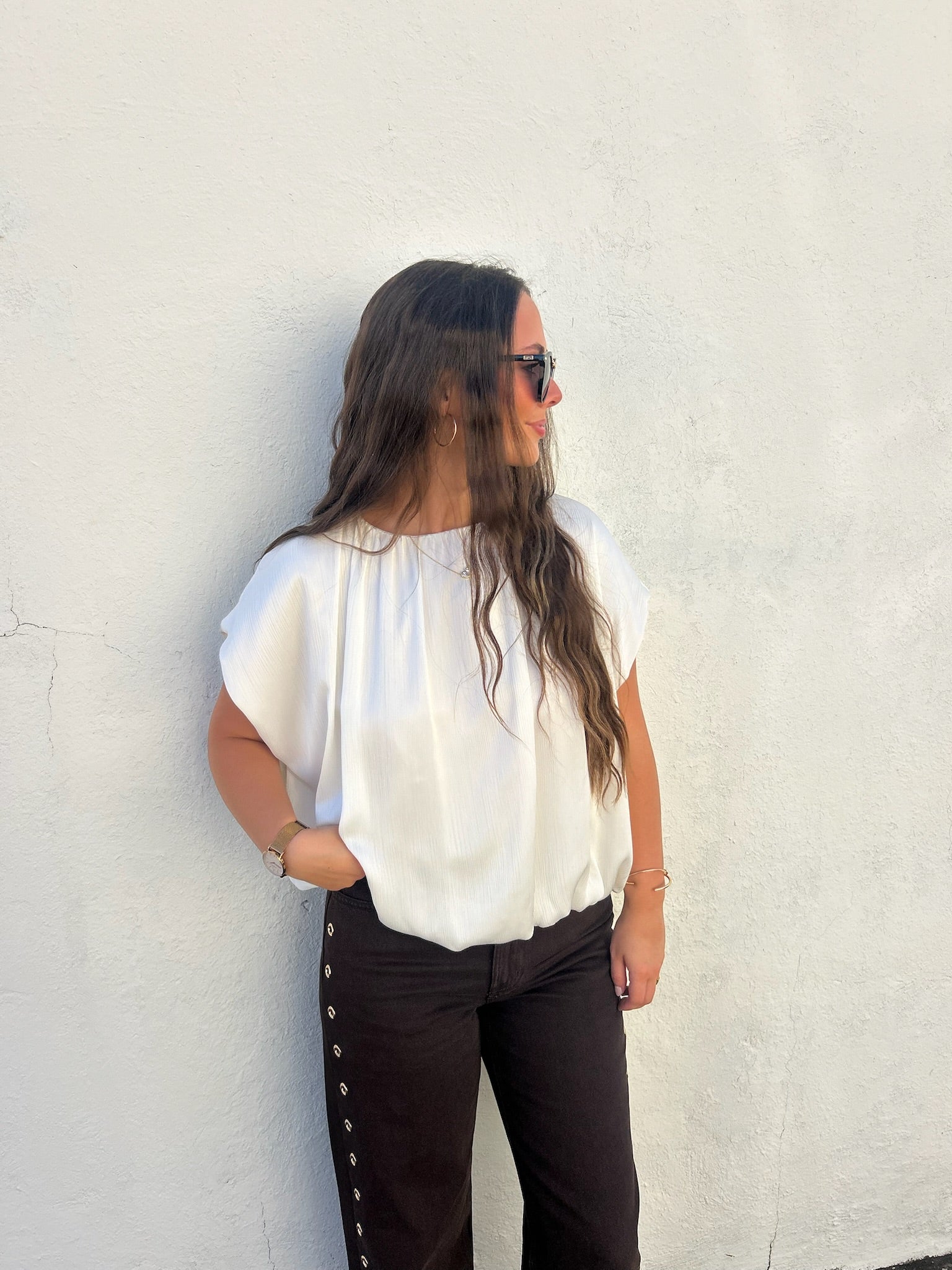 ELLE GREY | GATHERED NECK BUBBLE BLOUSE