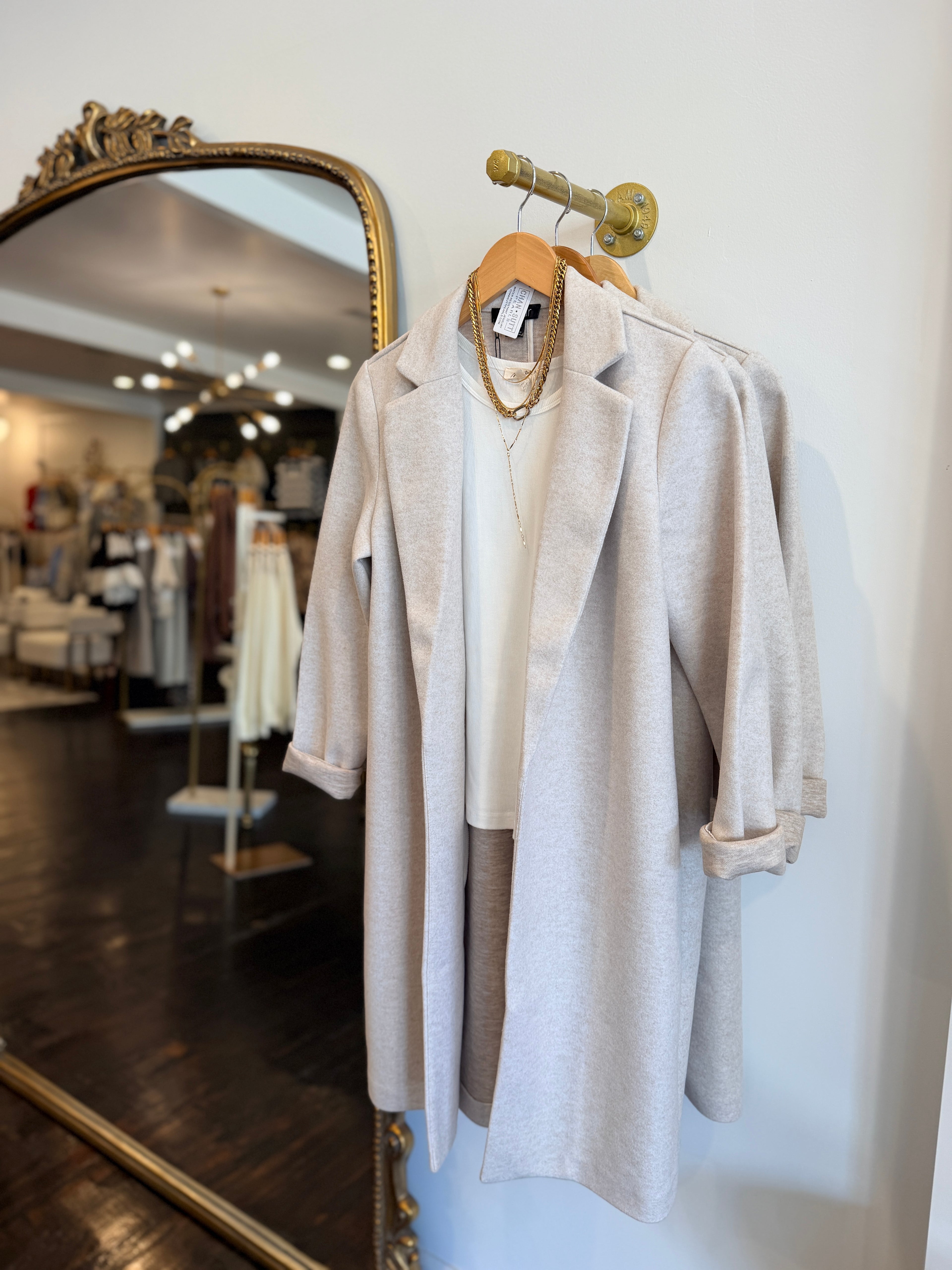 RENUAR | SOFT STRUCTURED LONG JACKET IN OATMEAL