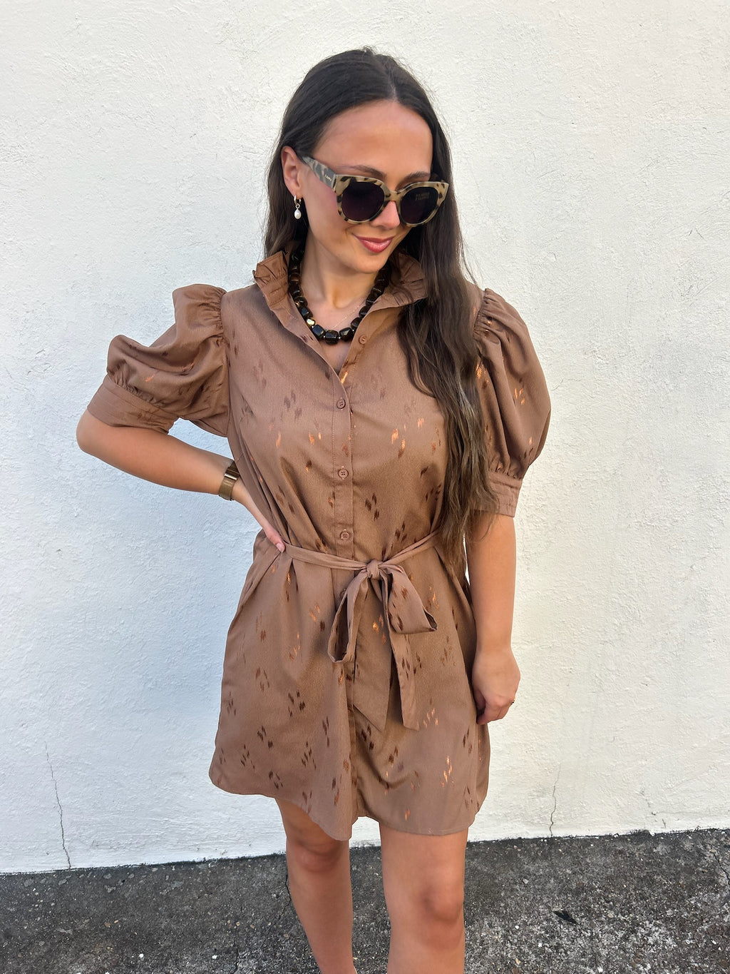 COPPER GLOW BELTED DRESS