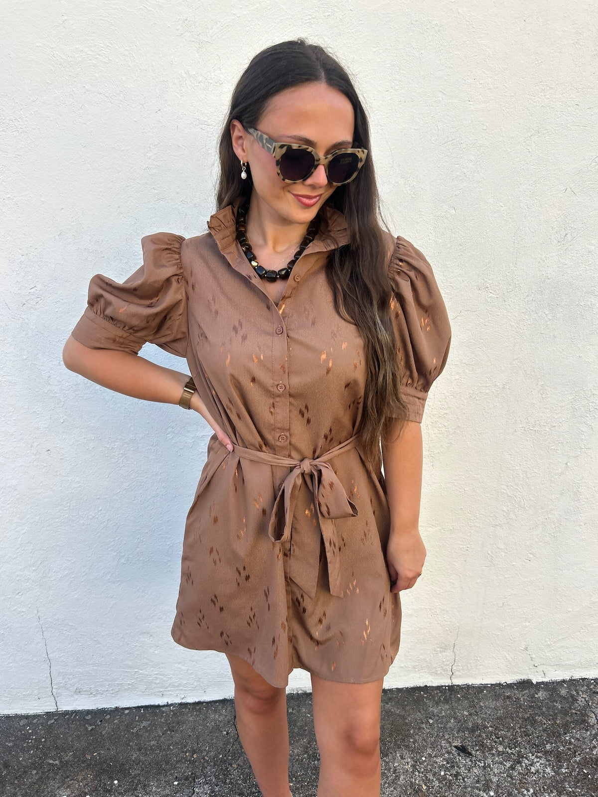 COPPER GLOW BELTED DRESS