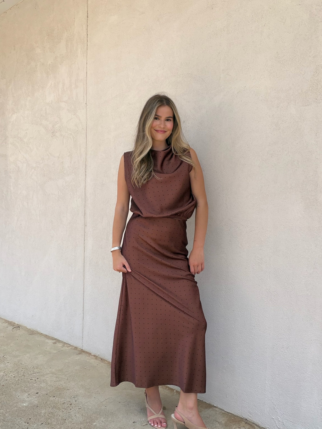 THE SULLIVAN MOCHA DOT MOCK NECK TOP
