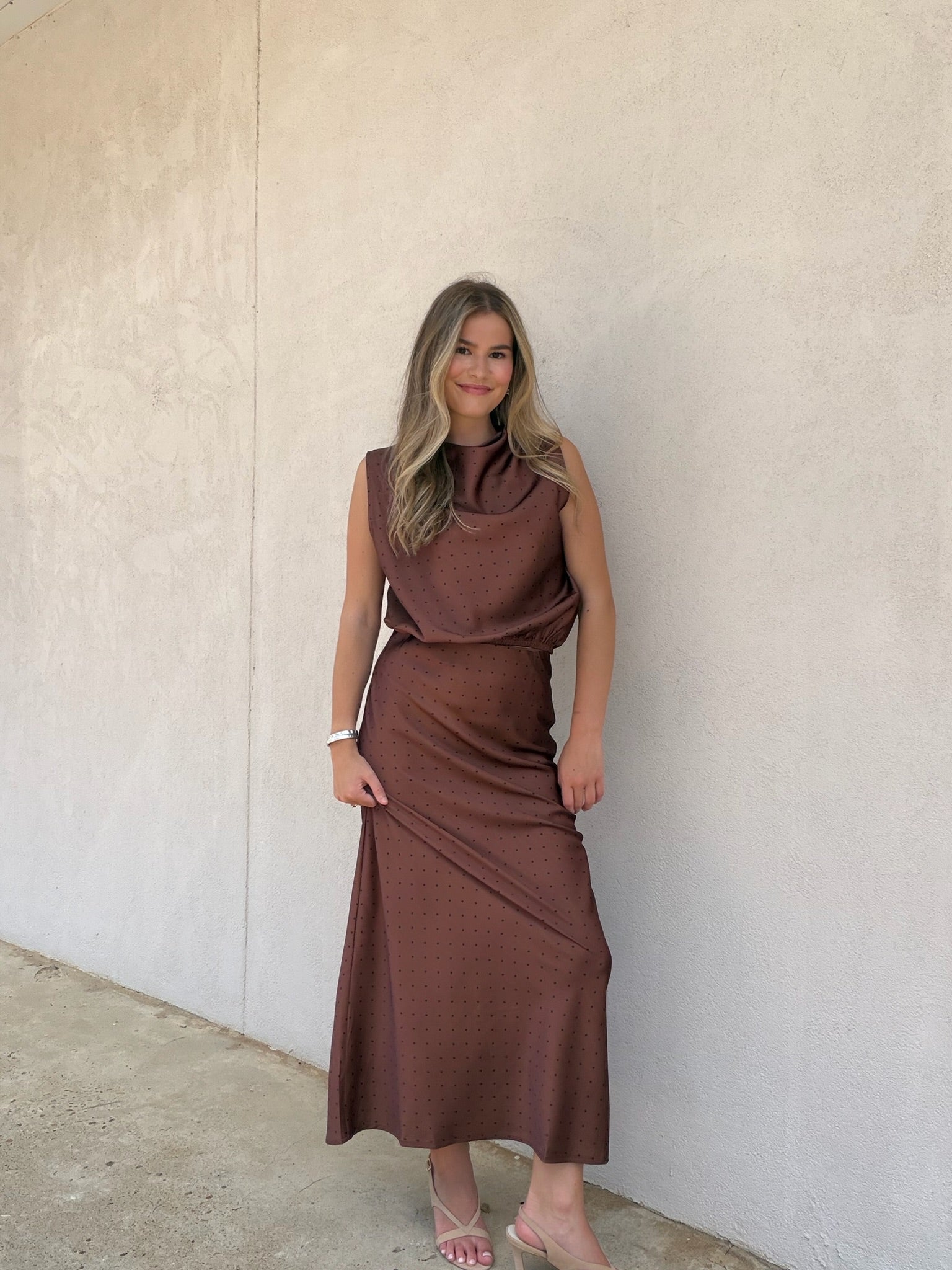THE SULLIVAN MOCHA DOT MOCK NECK TOP