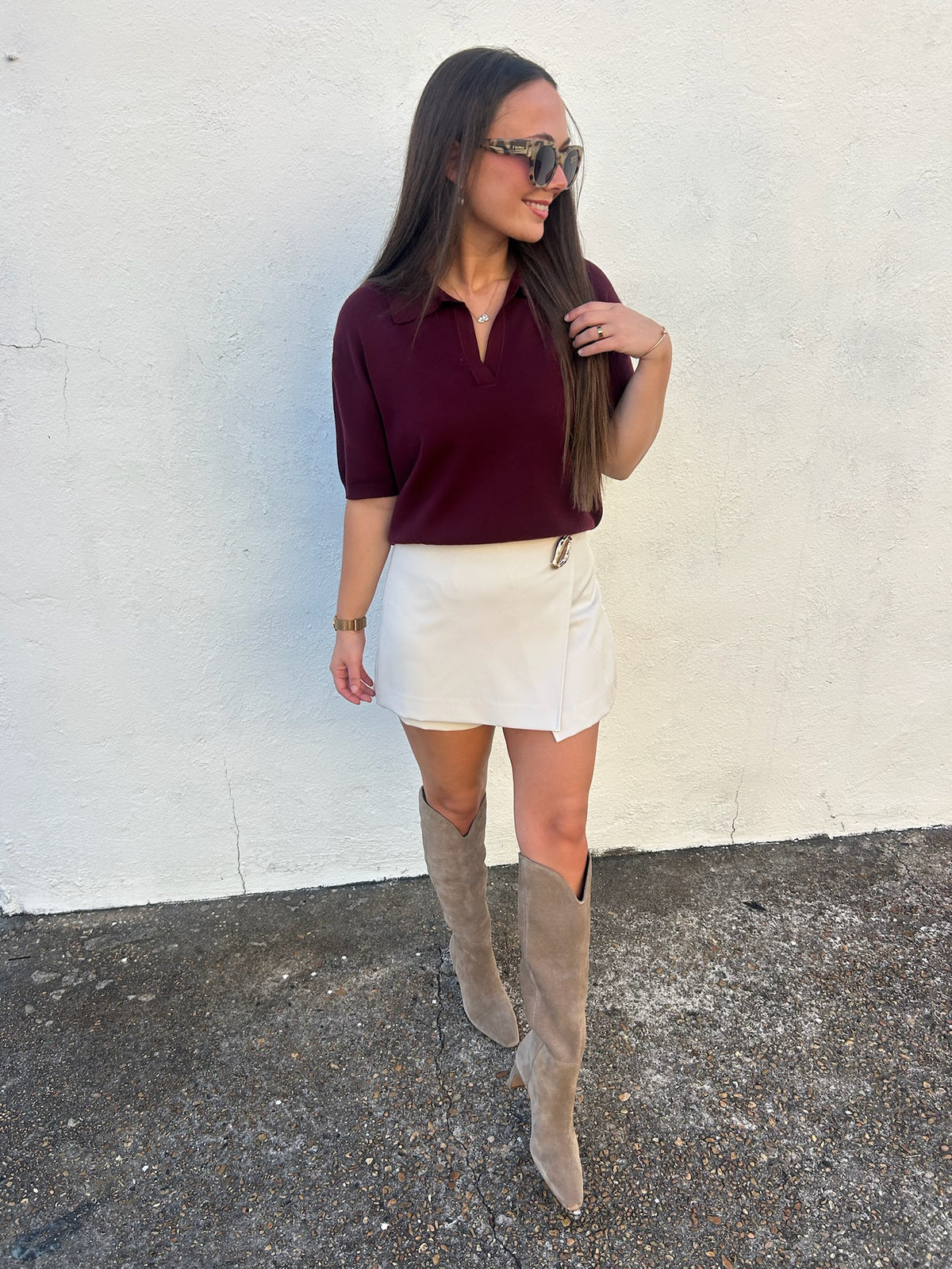 KARLIE | MERLOT COLLARED SWEATER TOP