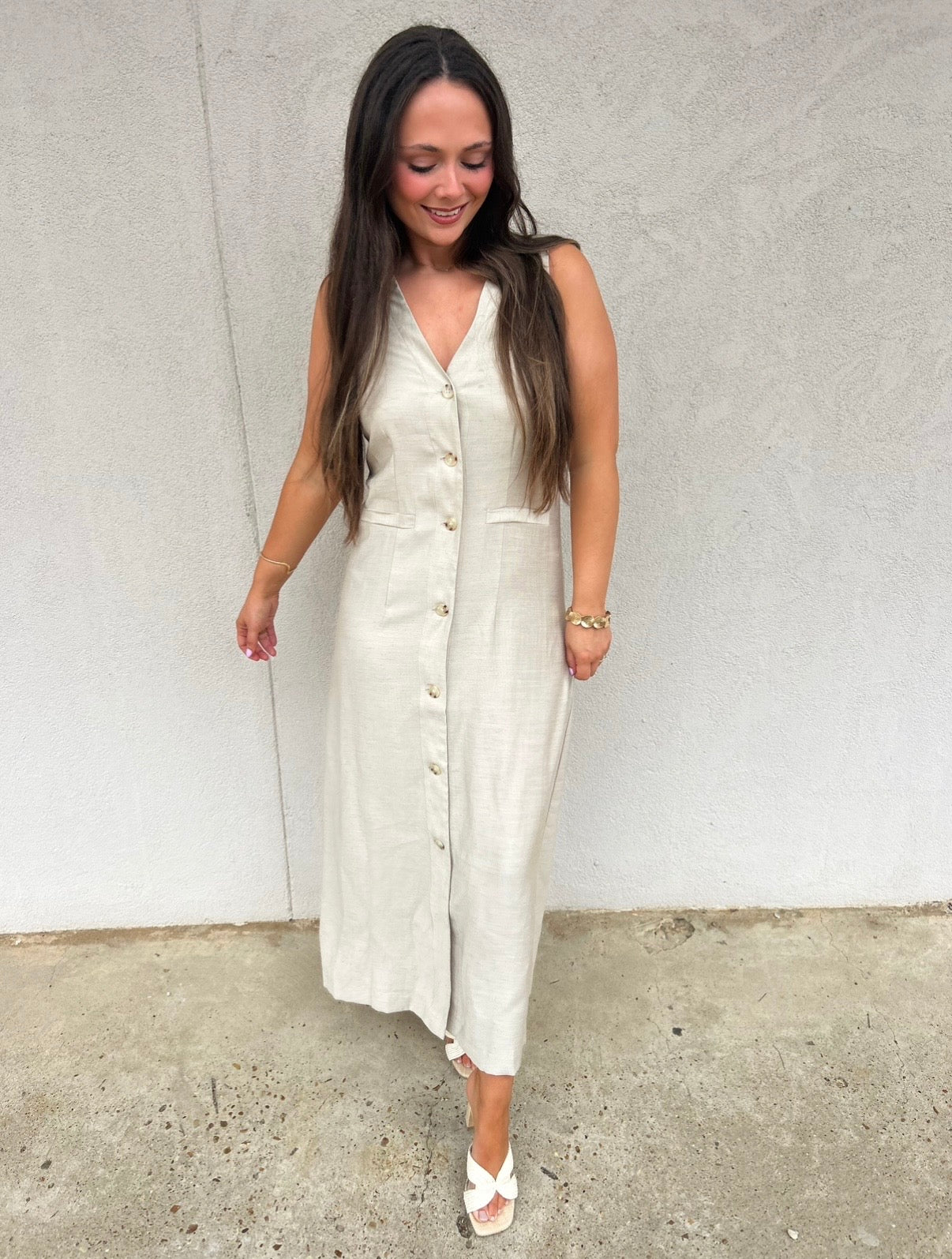 BUTTON FRONT POCKET MIDI DRESS