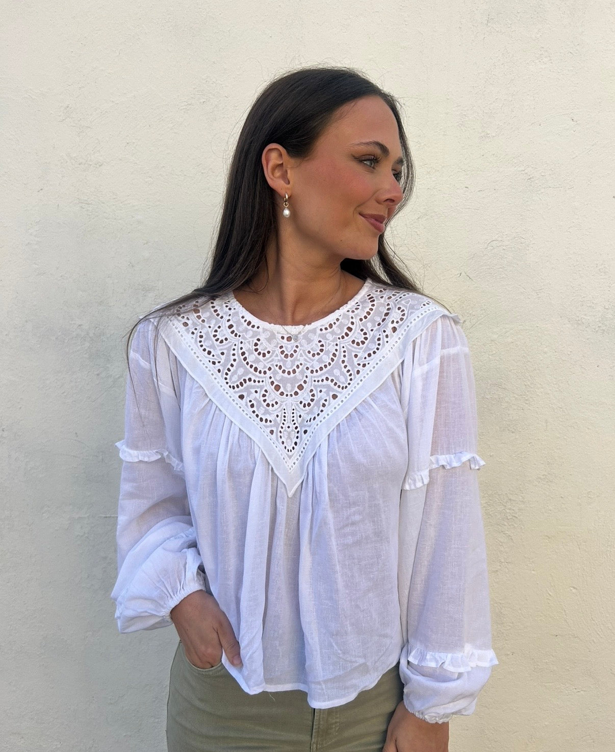 OFF WHITE TEXTURED TRIM BLOUSE