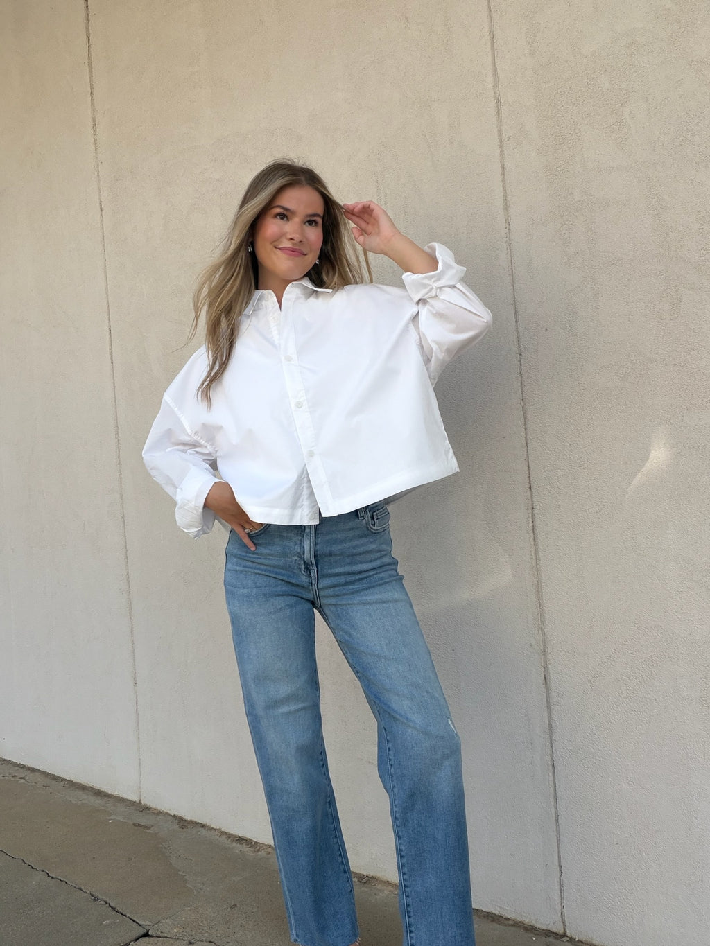 ELLE GREY | DRAWSTRING HEM BUTTON-UP SHIRT