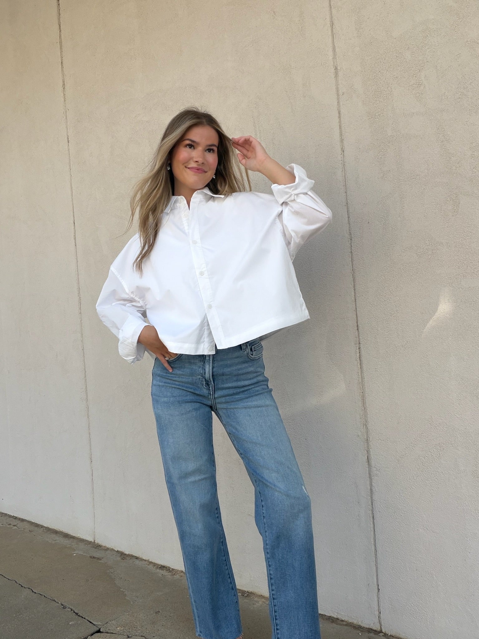 ELLE GREY | DRAWSTRING HEM BUTTON-UP SHIRT