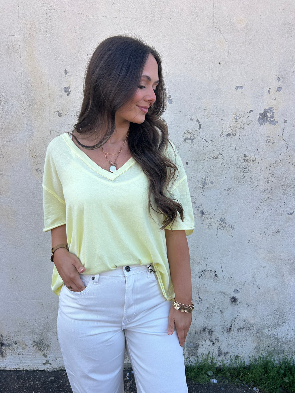 FREE PEOPLE | NINA V-NECK TEE IN LEMONWATER