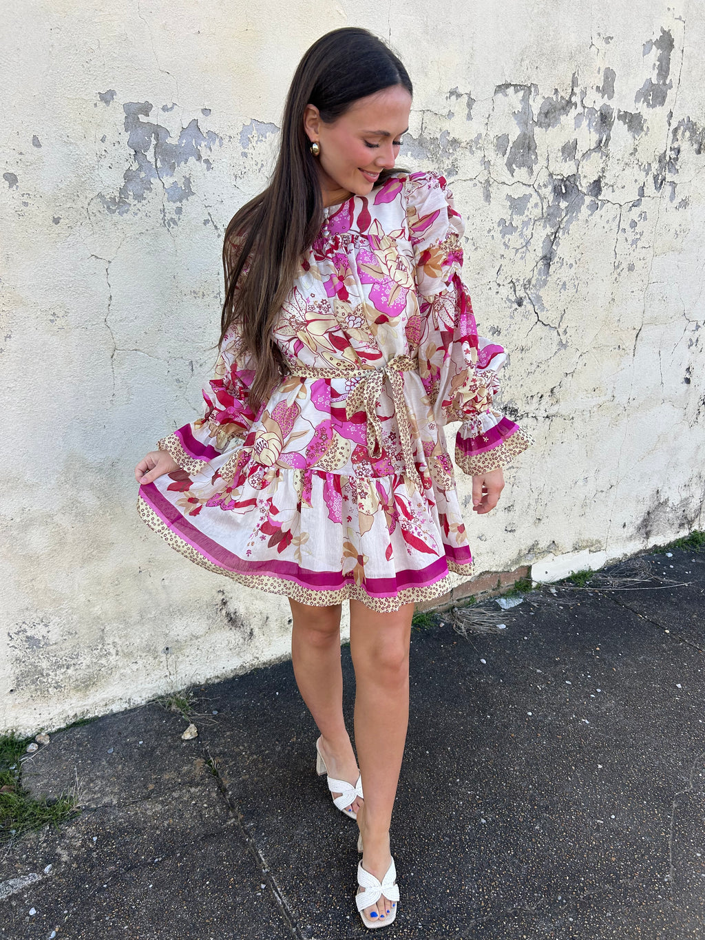 CIEBON | FLORAL RUCHED SLEEVE MINI DRESS