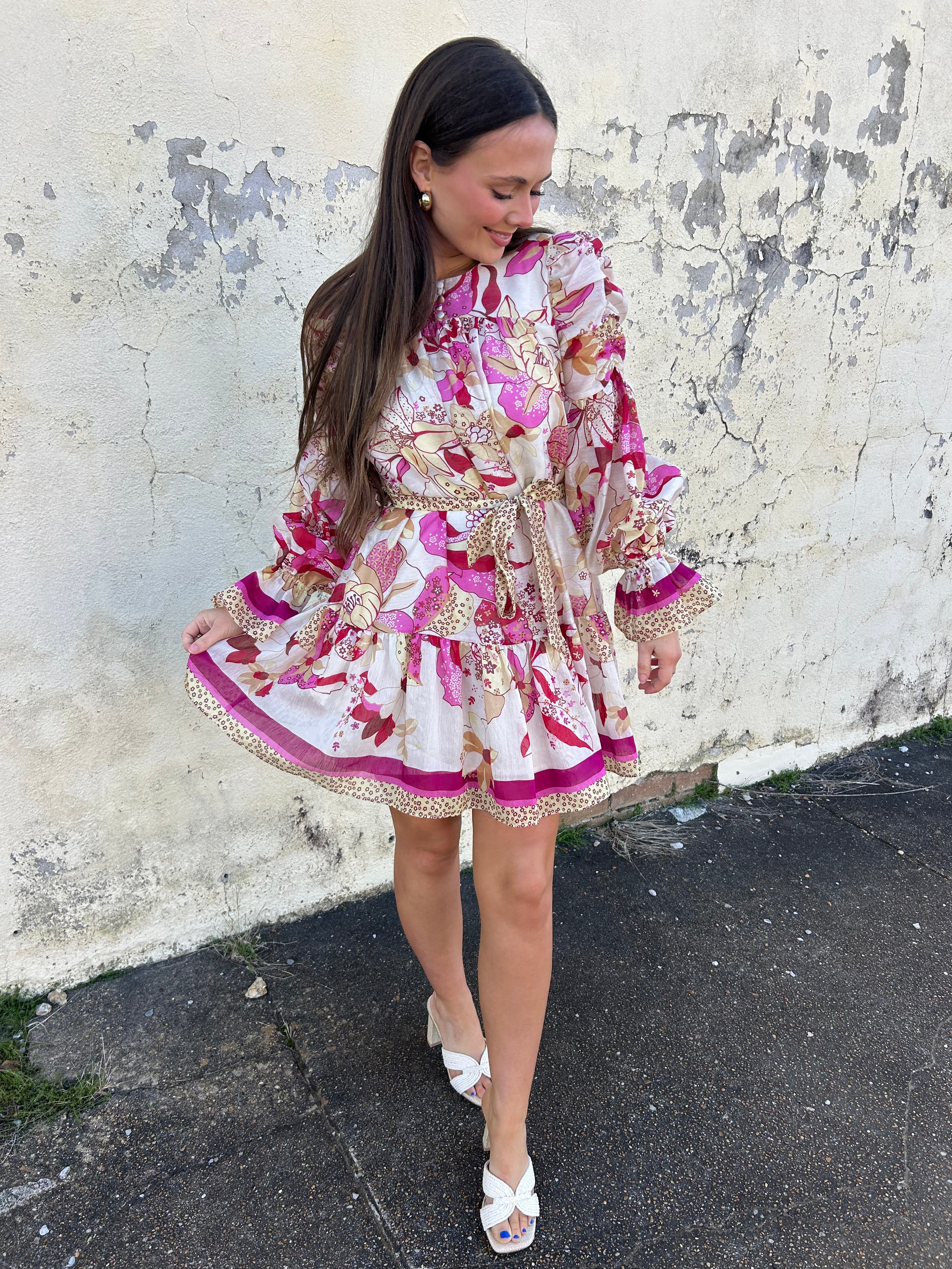 CIEBON | FLORAL RUCHED SLEEVE MINI DRESS