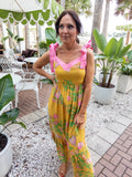 YELLOW LOVEBIRDS THE LABEL | THE CLAUDETTE LONG DRESS IN FREYA PRINT