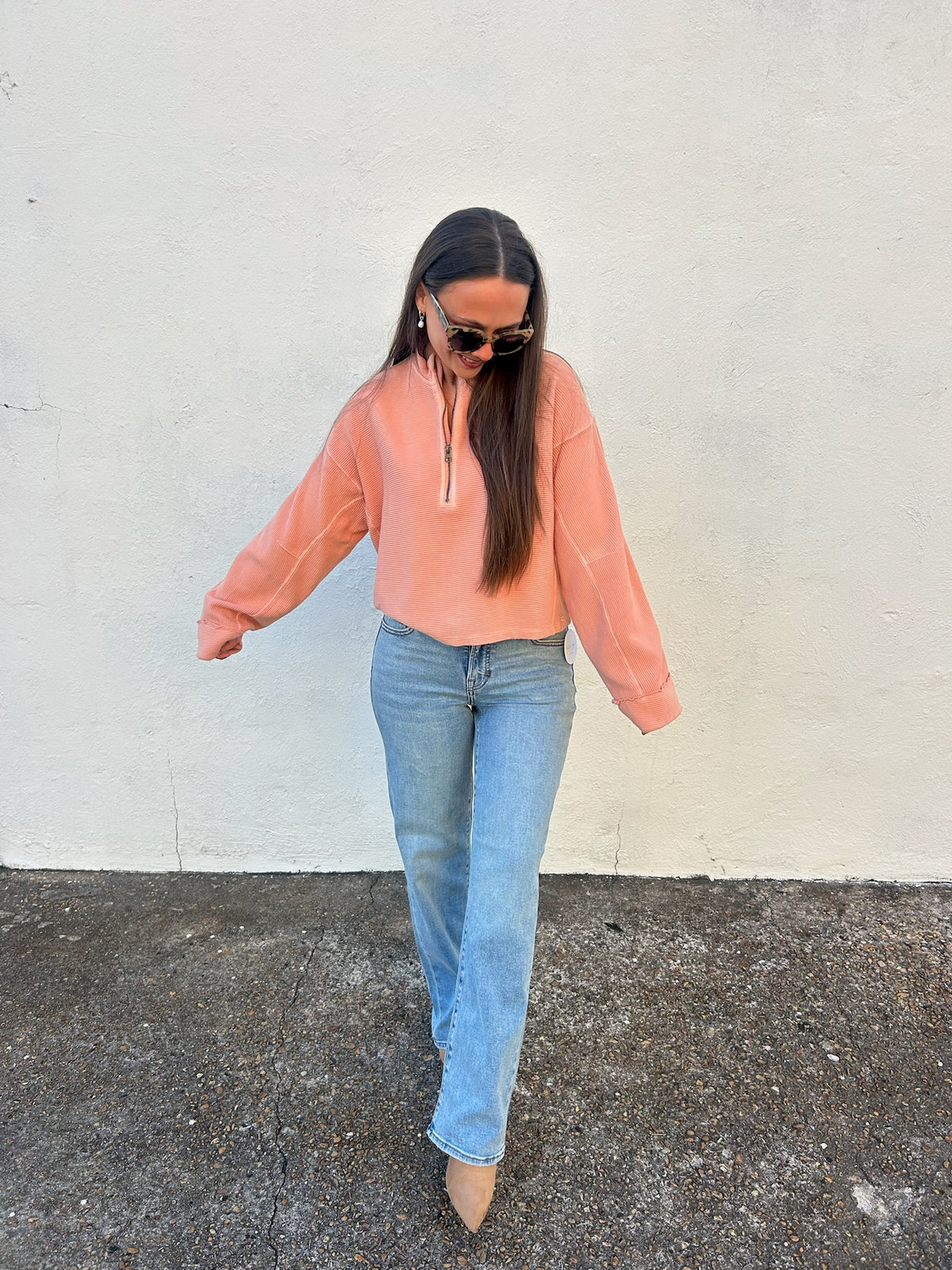 FREE PEOPLE | CELESTE QUARTER ZIP IN CORAL PINK