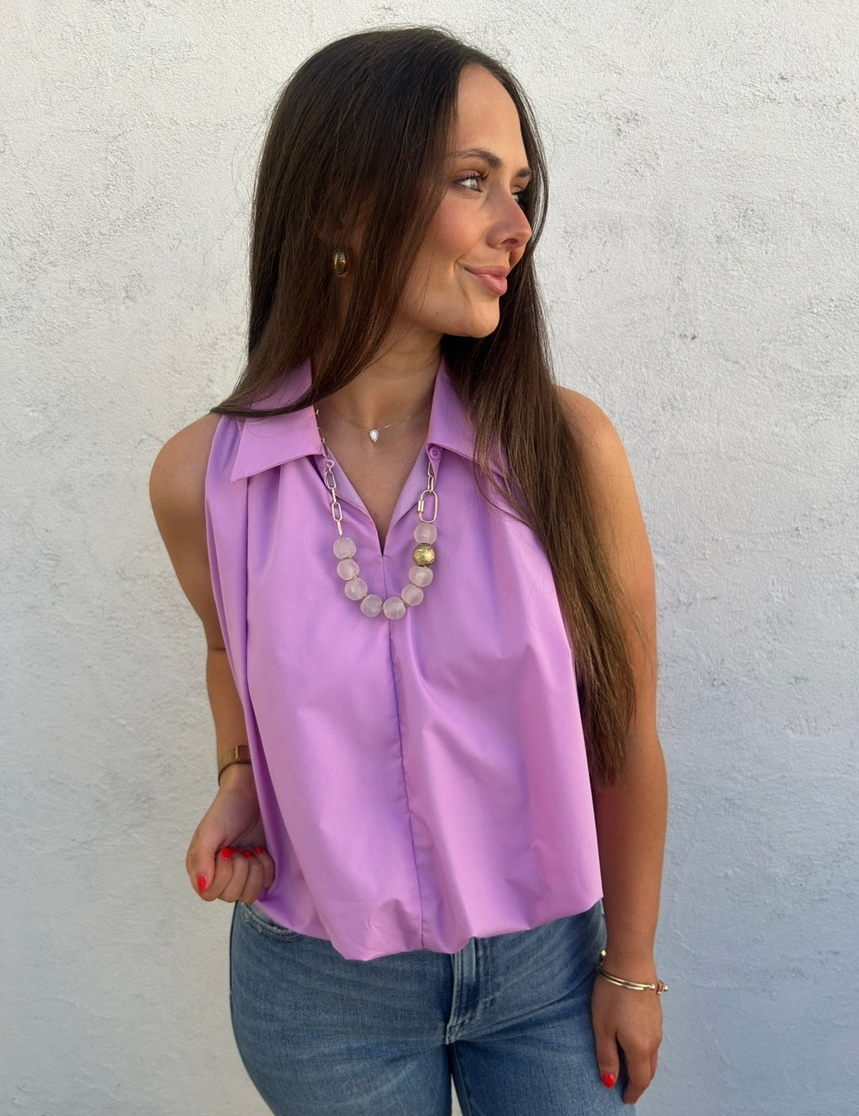 BUBBLE HEM TOP IN ORCHID