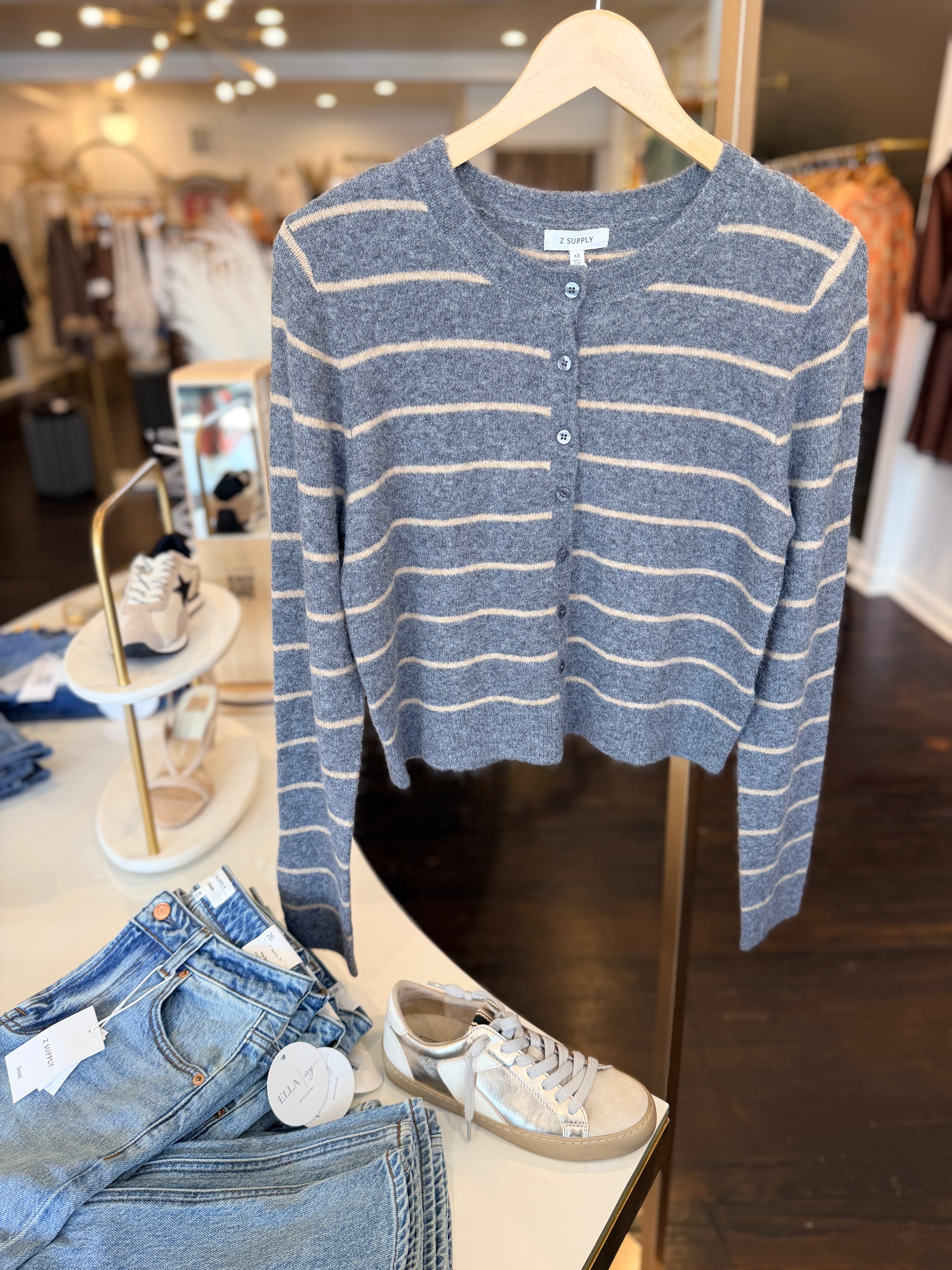 Z SUPPLY | MEDINA STRIPE CARDIGAN IN CHARCOAL HEATHER
