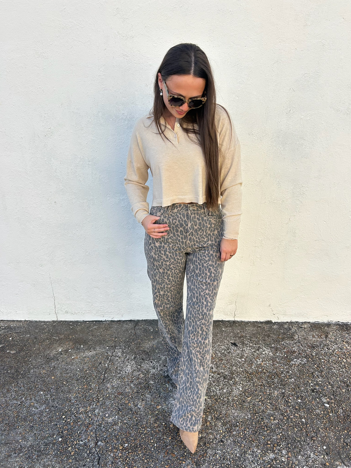 DELUC GREIGE KNIT POLO SWEATER