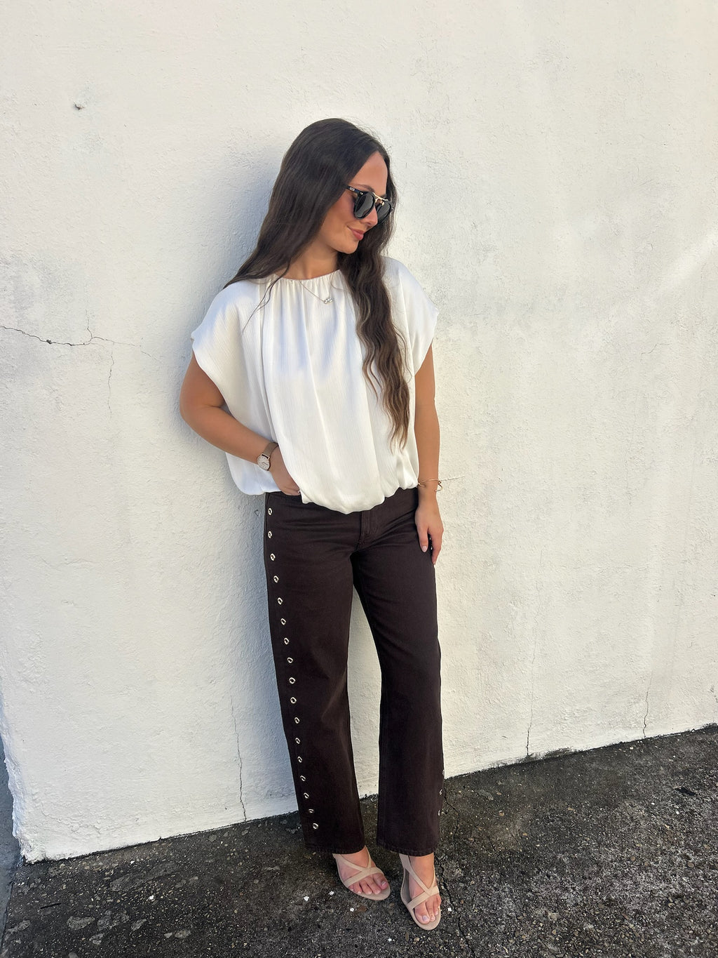 ELLE GREY | GATHERED NECK BUBBLE BLOUSE