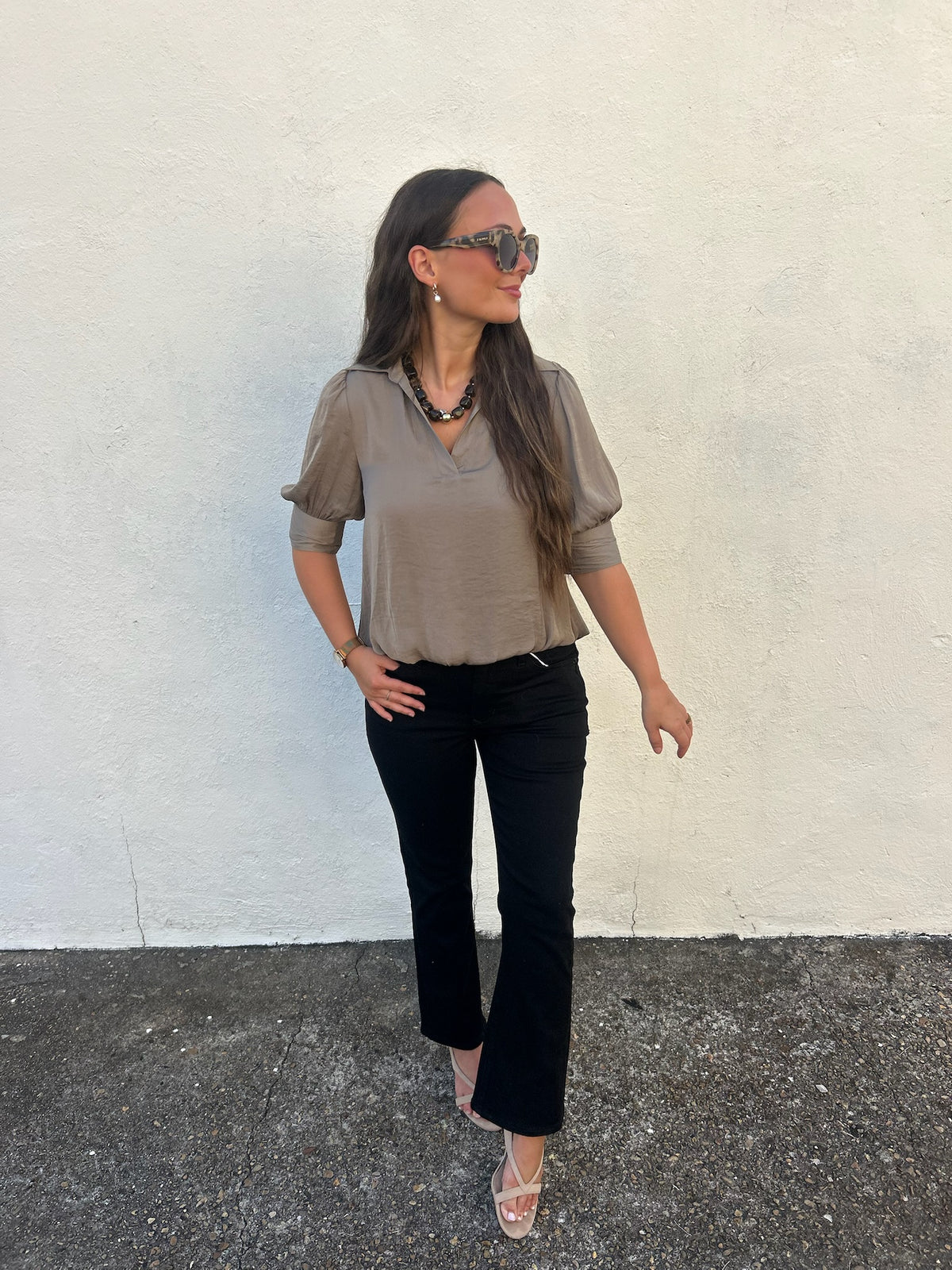 MONROE SATIN COLLARED BLOUSE