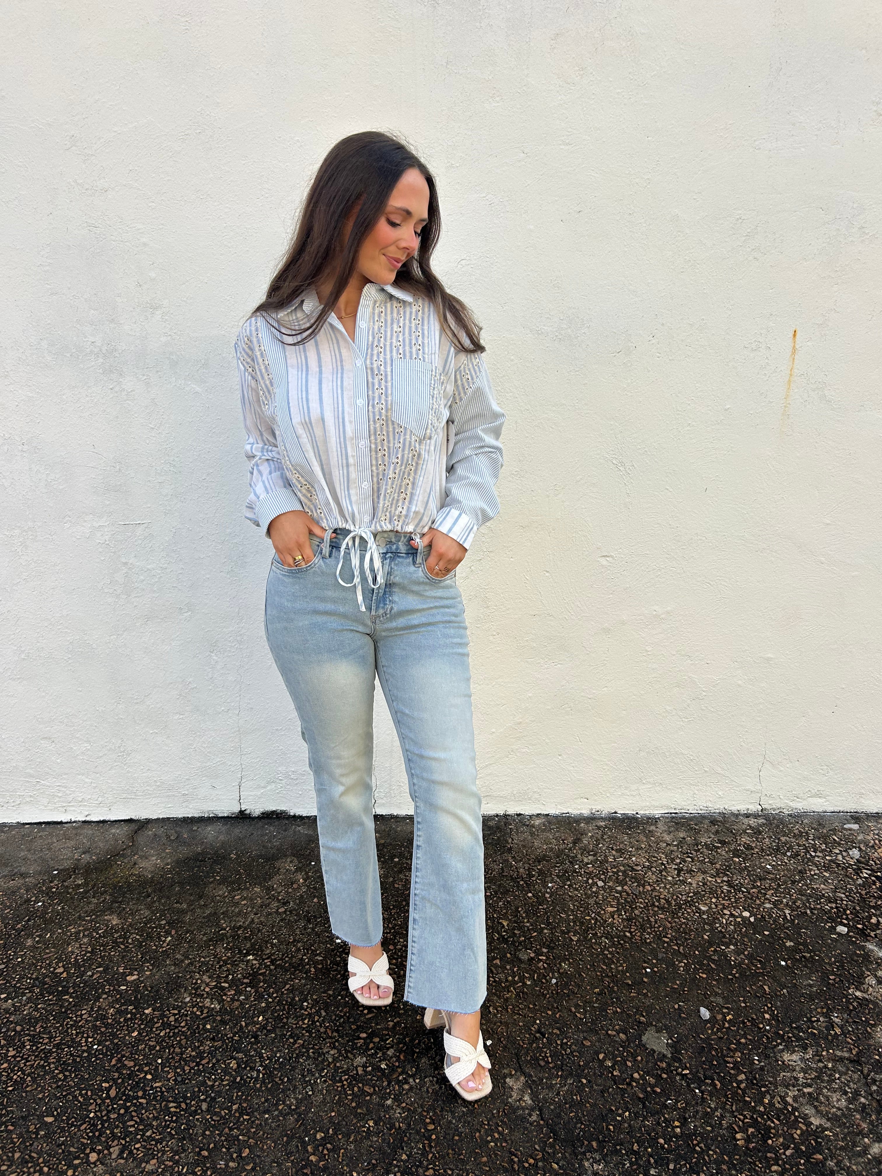 MYSTREE | MIXED STRIPED EYELET LACE SHIRT