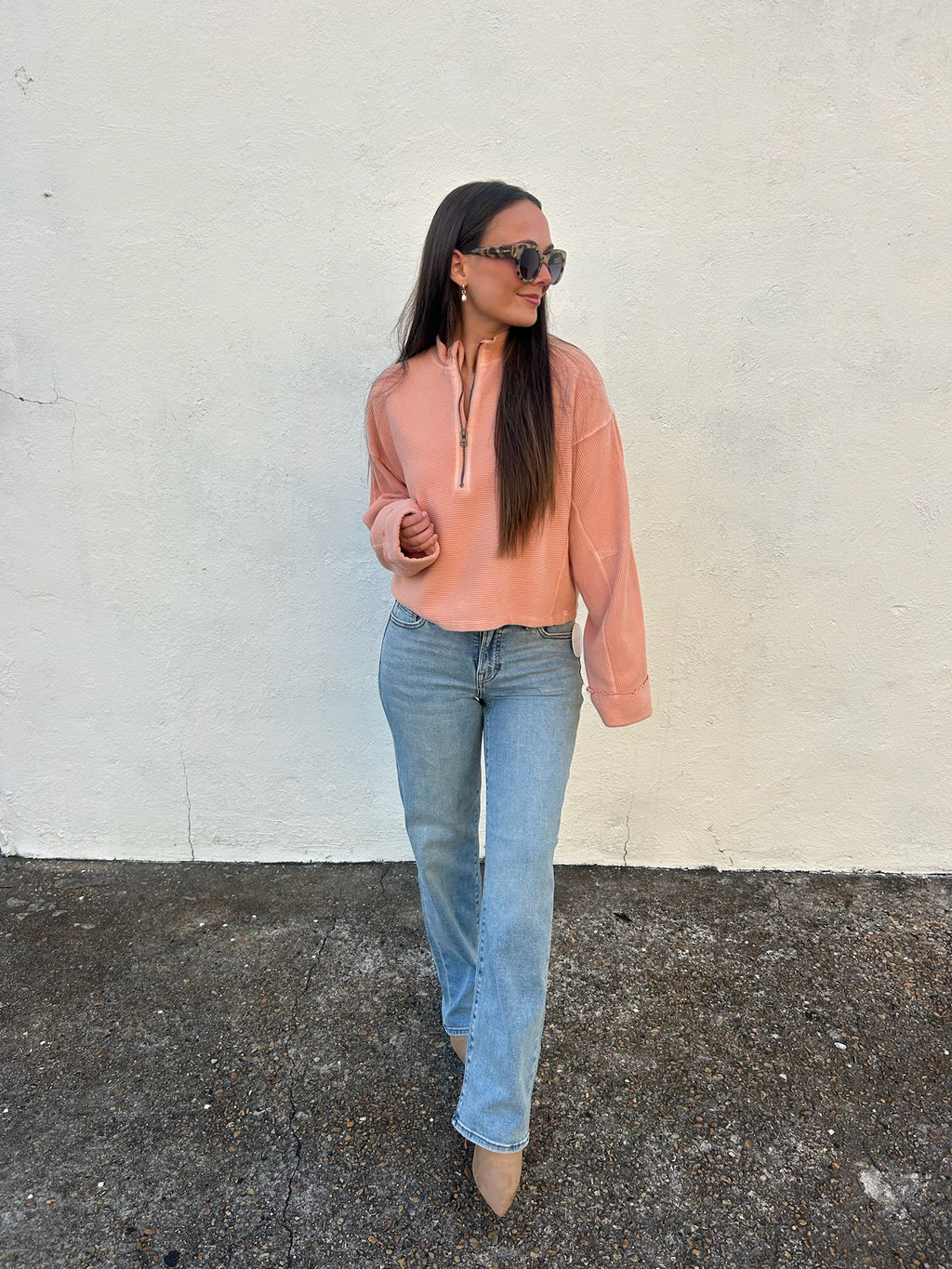 FREE PEOPLE | CELESTE QUARTER ZIP IN CORAL PINK