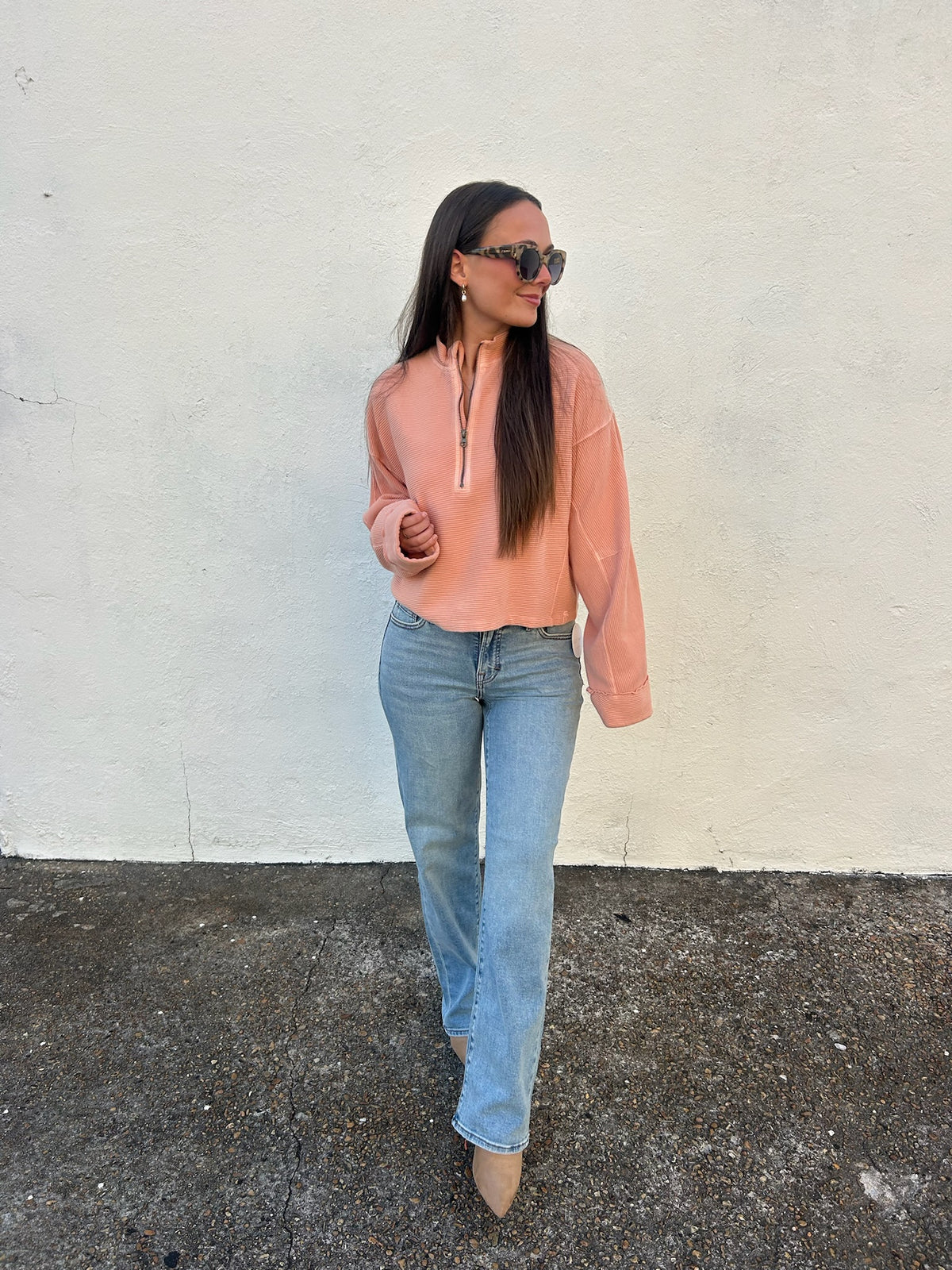 FREE PEOPLE | CELESTE QUARTER ZIP IN CORAL PINK