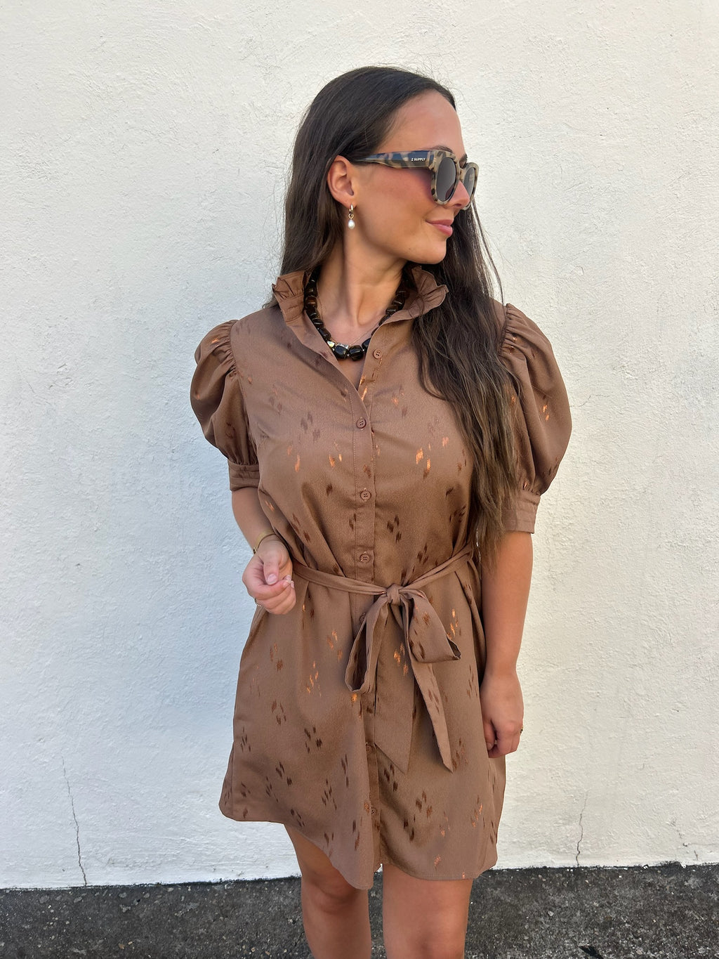 COPPER GLOW BELTED DRESS