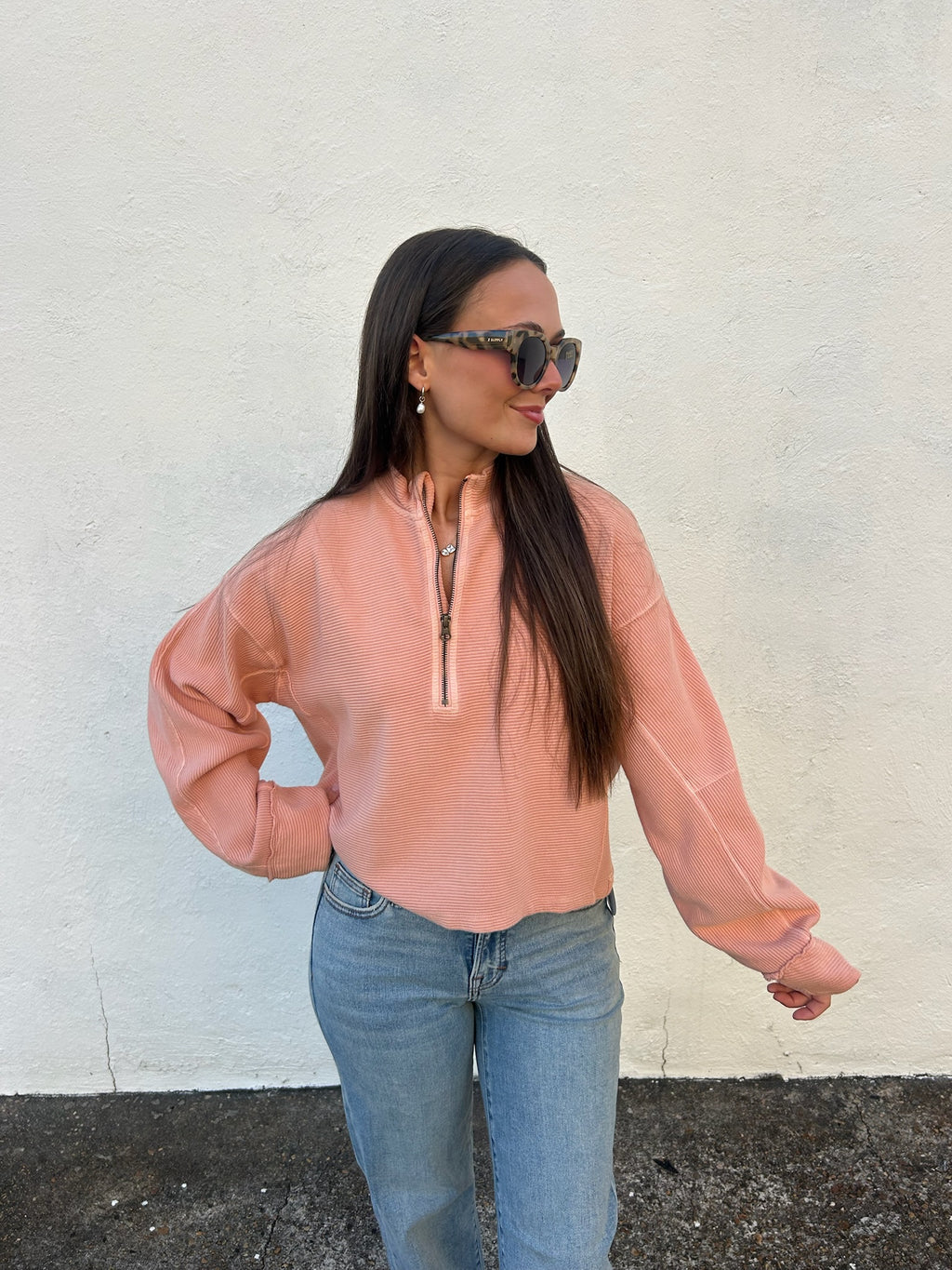 FREE PEOPLE | CELESTE QUARTER ZIP IN CORAL PINK