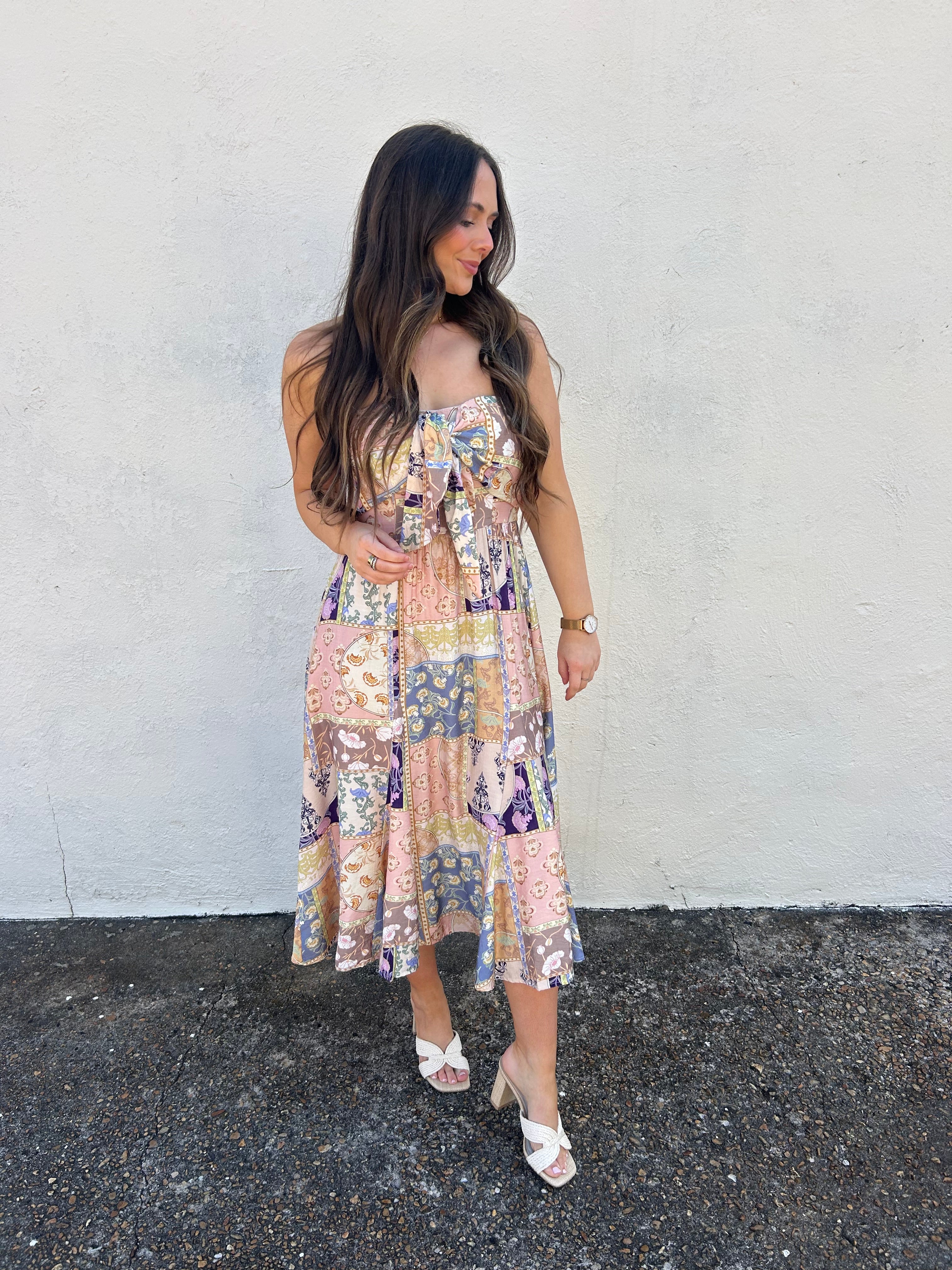 KLD SIGNATURE | STRAPLESS TIE FRONT DRESS