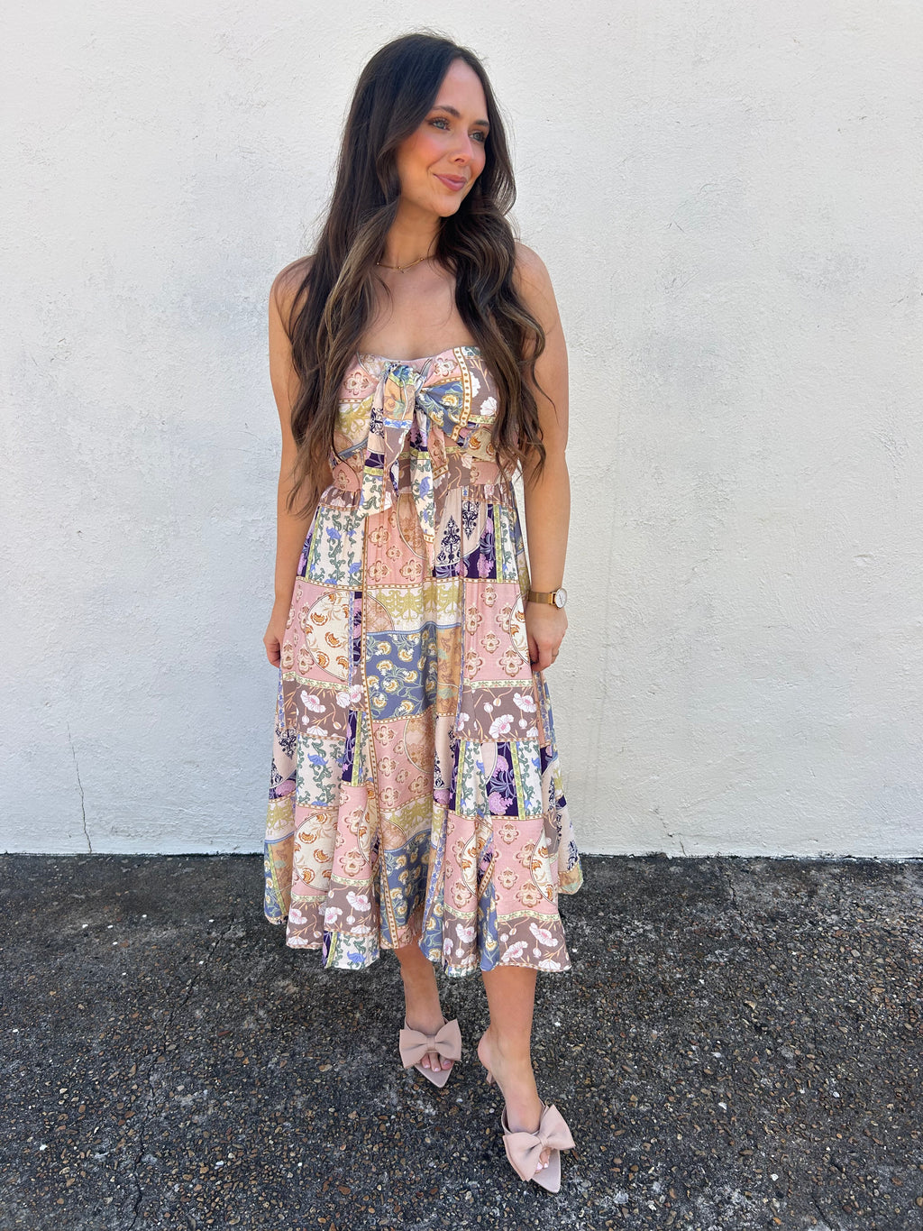 KLD SIGNATURE | STRAPLESS TIE FRONT DRESS