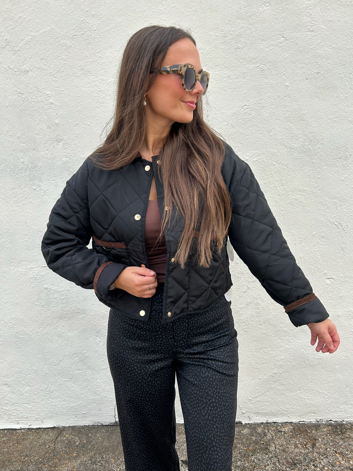 COCOA TRIM QUILTED JACKET
