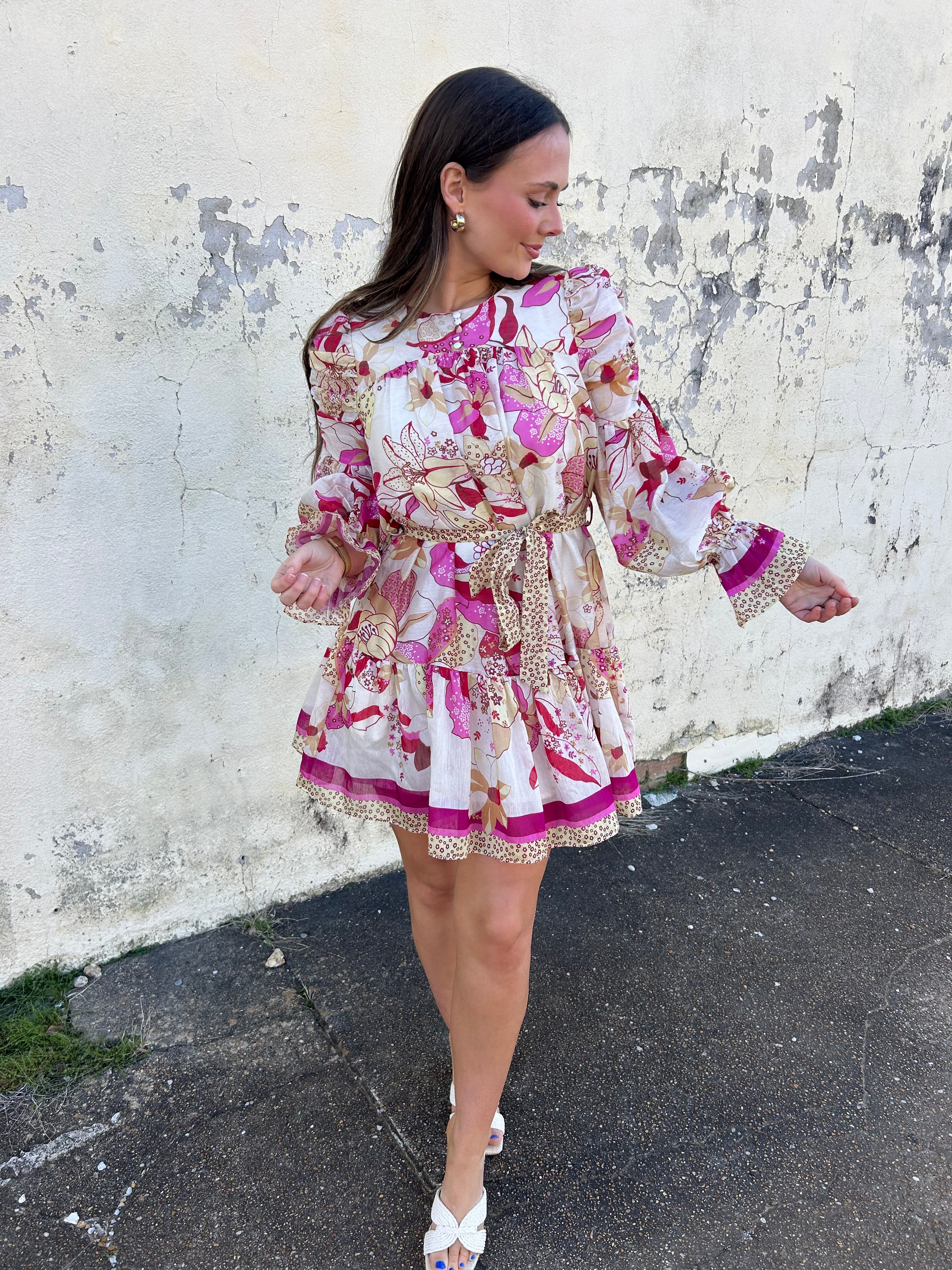 CIEBON | FLORAL RUCHED SLEEVE MINI DRESS