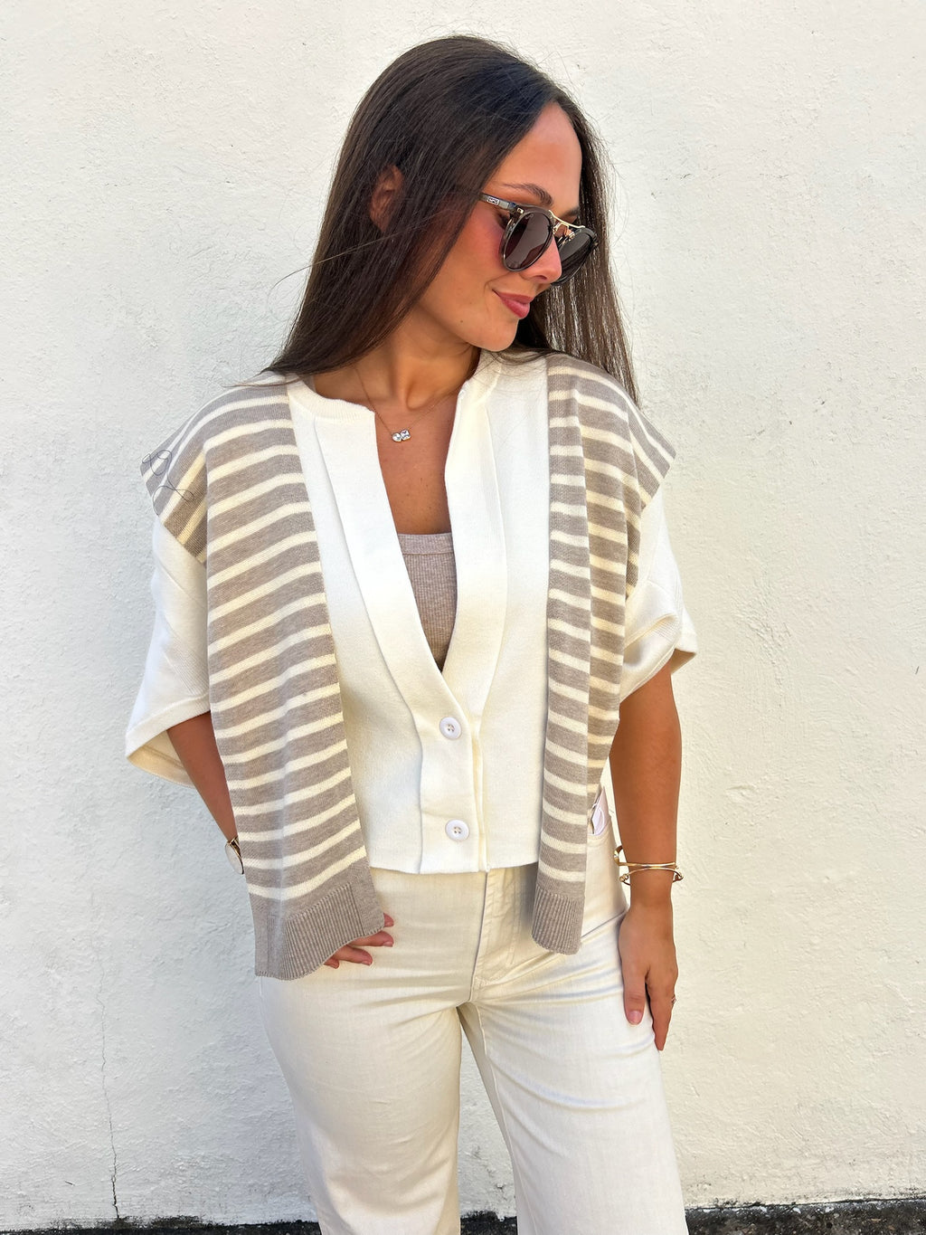 ELLE GREY | THE CAMILLE TWO-BUTTON CARDI IN IVORY
