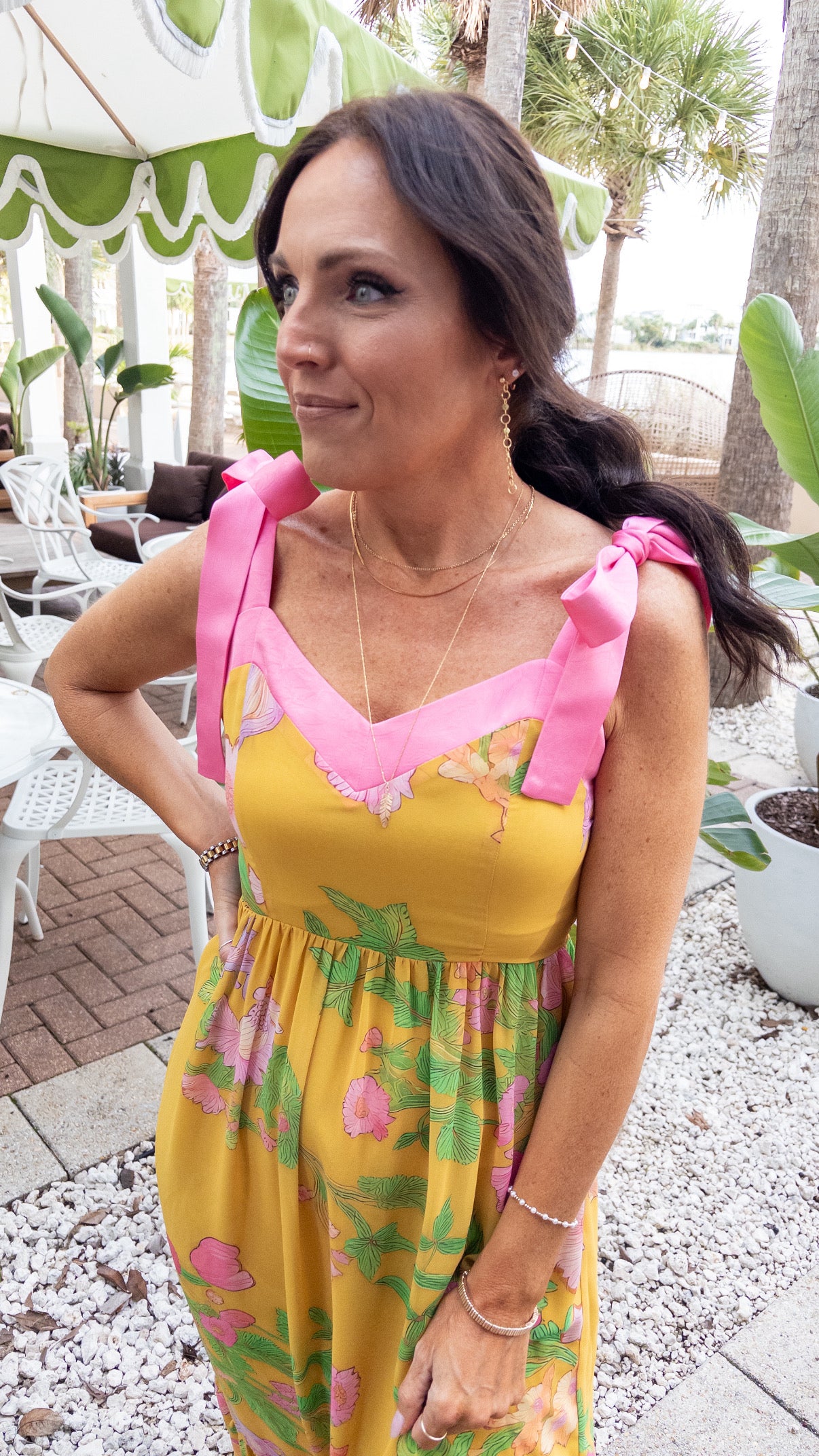 YELLOW LOVEBIRDS THE LABEL | THE CLAUDETTE LONG DRESS IN FREYA PRINT