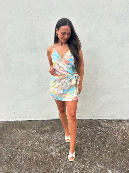 COASTAL POSTCARD WRAP ROMPER