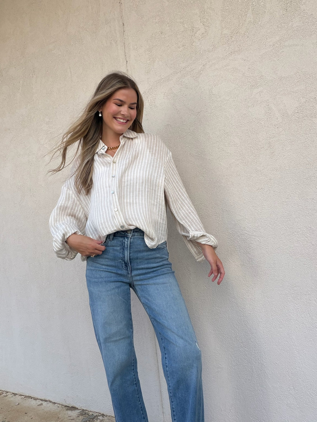 THE HAMPTON STRIPE LINEN SHIRT | BEIGE STRIPE