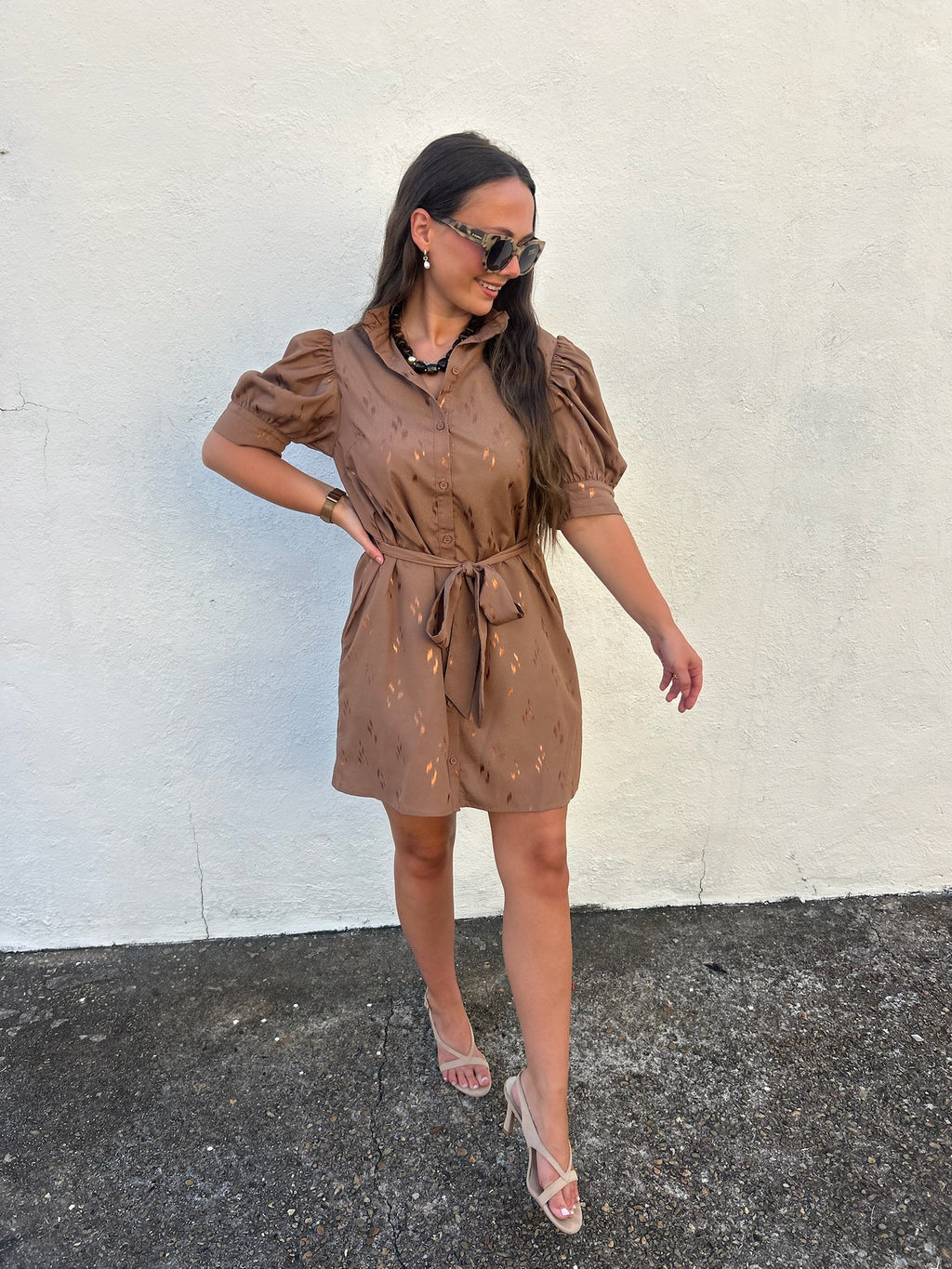 COPPER GLOW BELTED DRESS