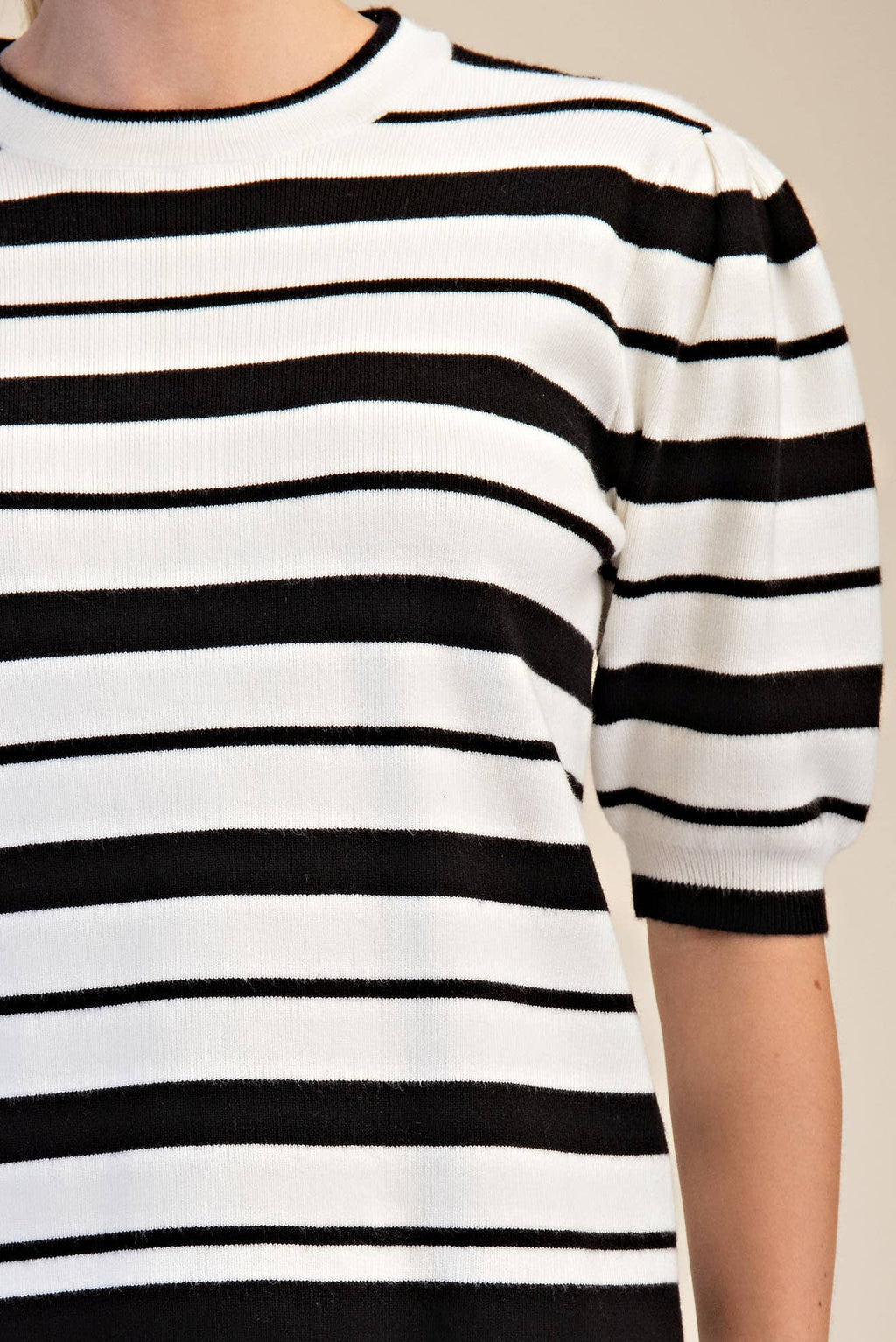GLAM | BLACK + WHITE STRIPE PUFF SLEEVE TOP