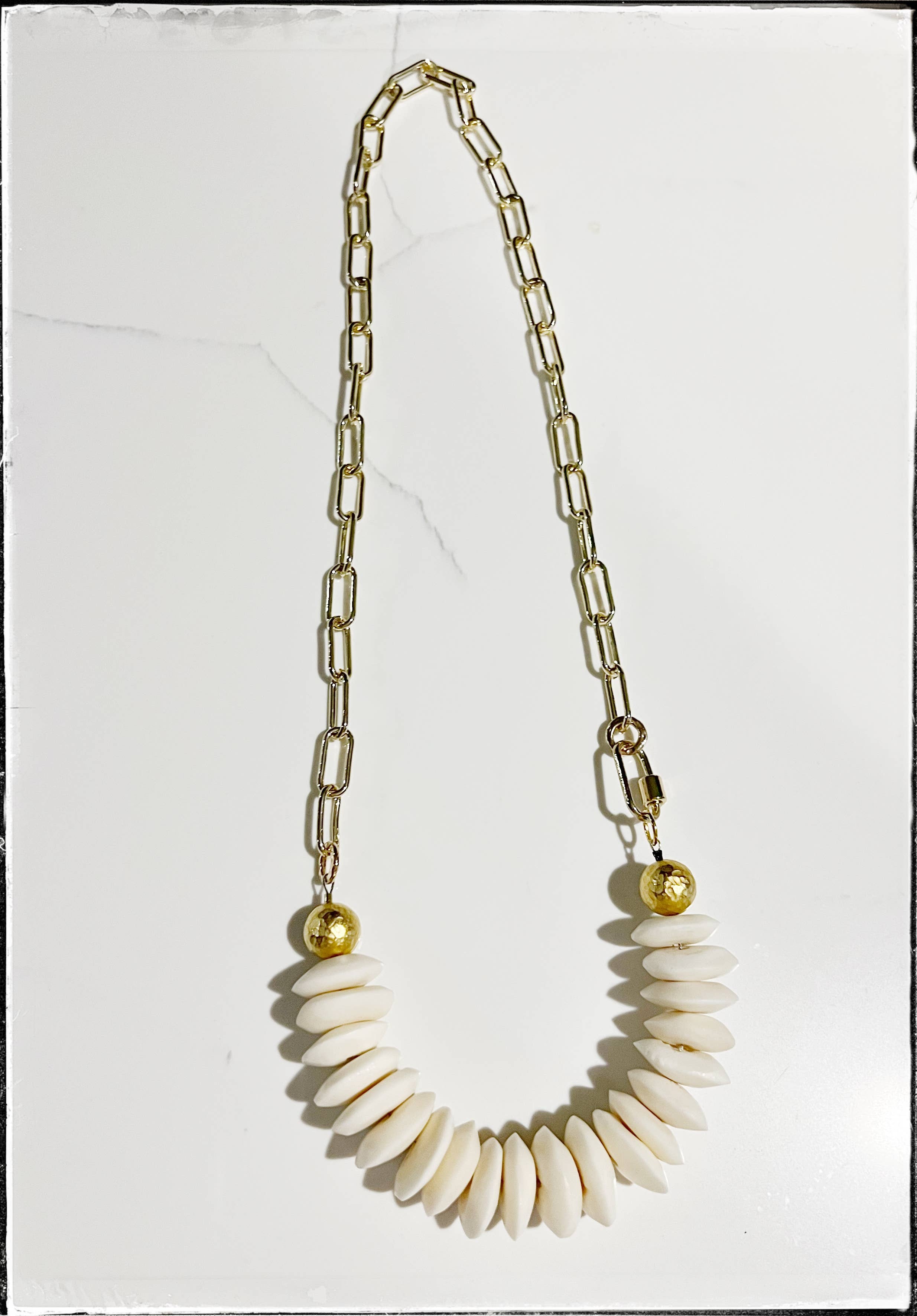 GENTRY BY JENNA | AFRICAN BONE BEAD PAPERCLIP CHAIN NECKLACE