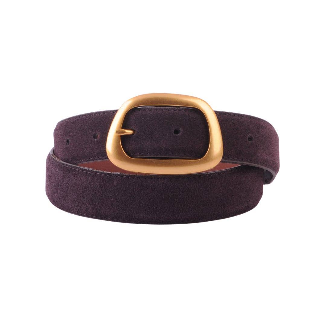 SUEDE BELT WITH ORGANIC SHAPE BUCKLE | CHOCOLATE