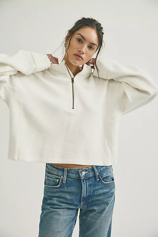 FREE PEOPLE | CELESTE QUARTERZIP IN CLEAN IVORY