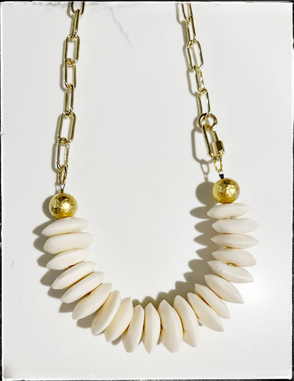 GENTRY BY JENNA | AFRICAN BONE BEAD PAPERCLIP CHAIN NECKLACE
