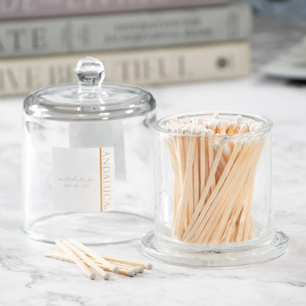 GLASS JAR + 120 WOODEN WHITE MATCHES