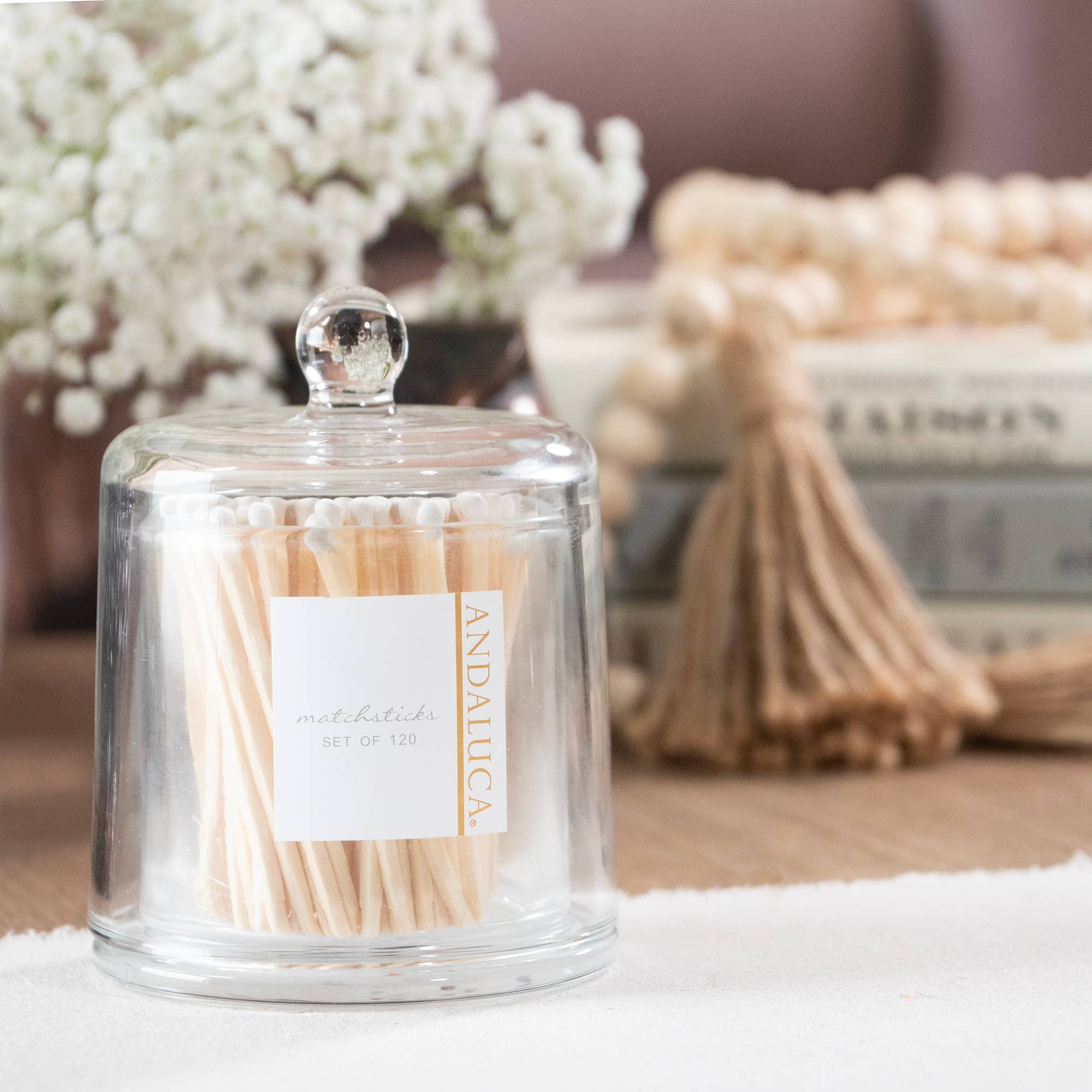 GLASS JAR + 120 WOODEN WHITE MATCHES