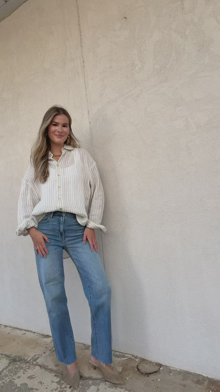 THE HAMPTON STRIPE LINEN SHIRT | BEIGE STRIPE